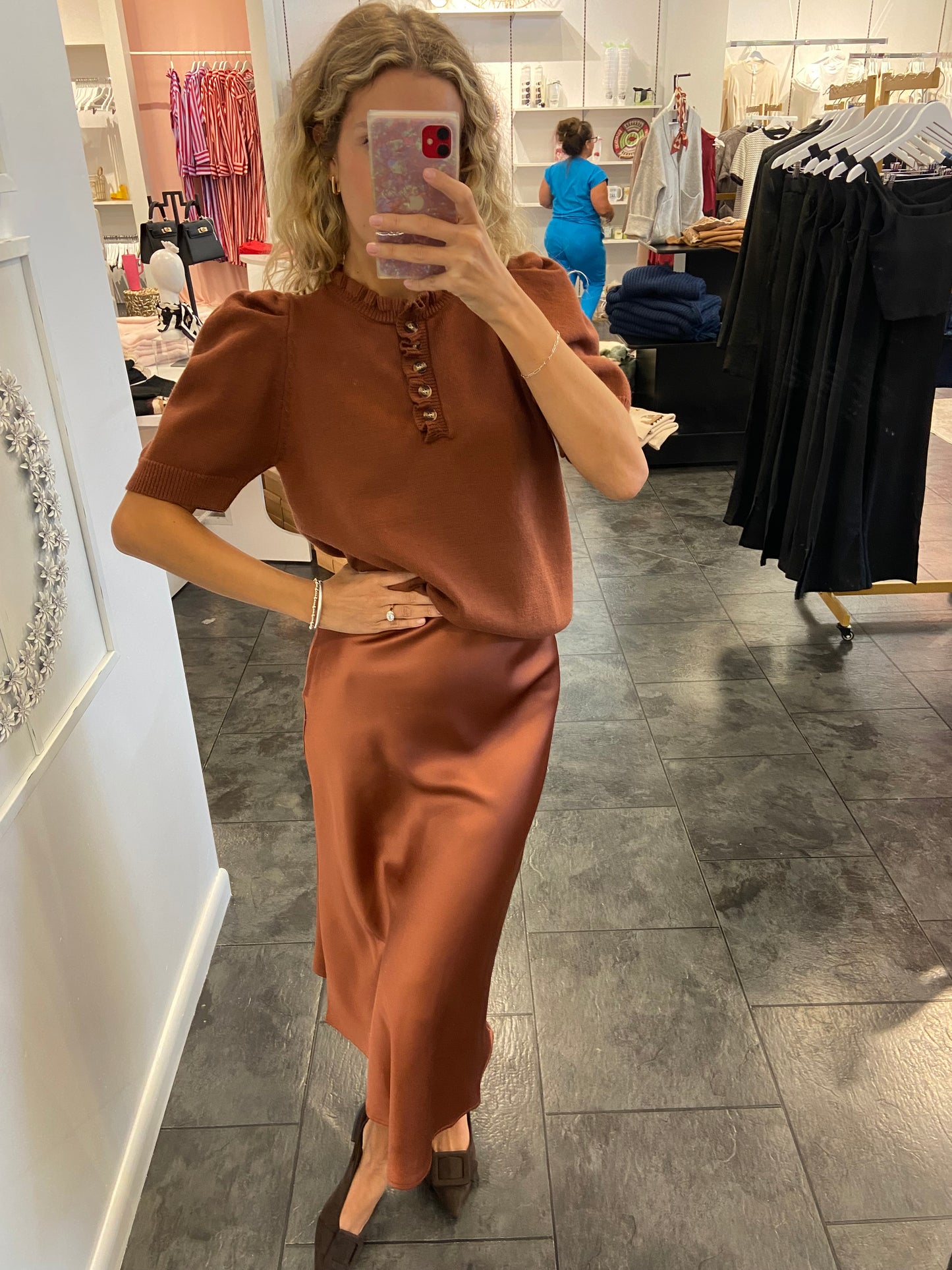 Cinnamon Ruffle Neck  Sweater