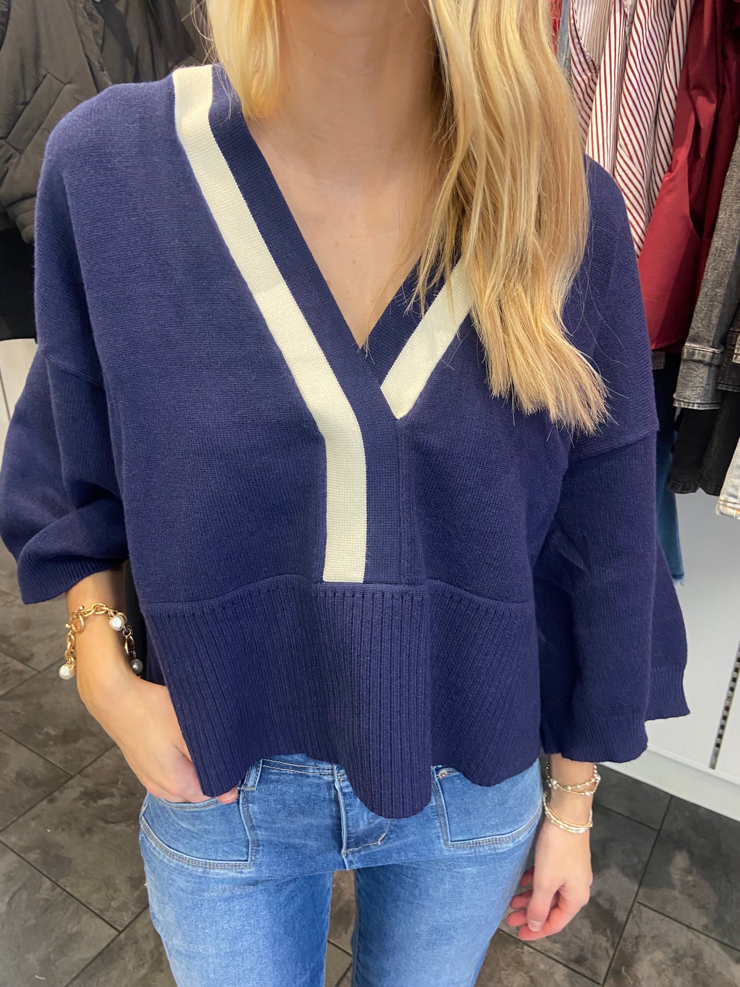 Warrior Navy V-Neck Sweater