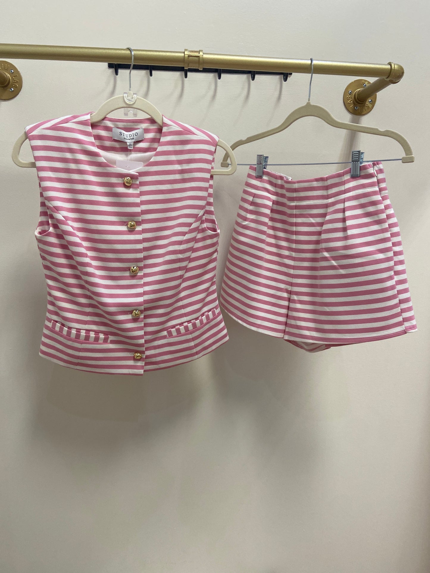 Caroline Pink and White Stripe Short Set