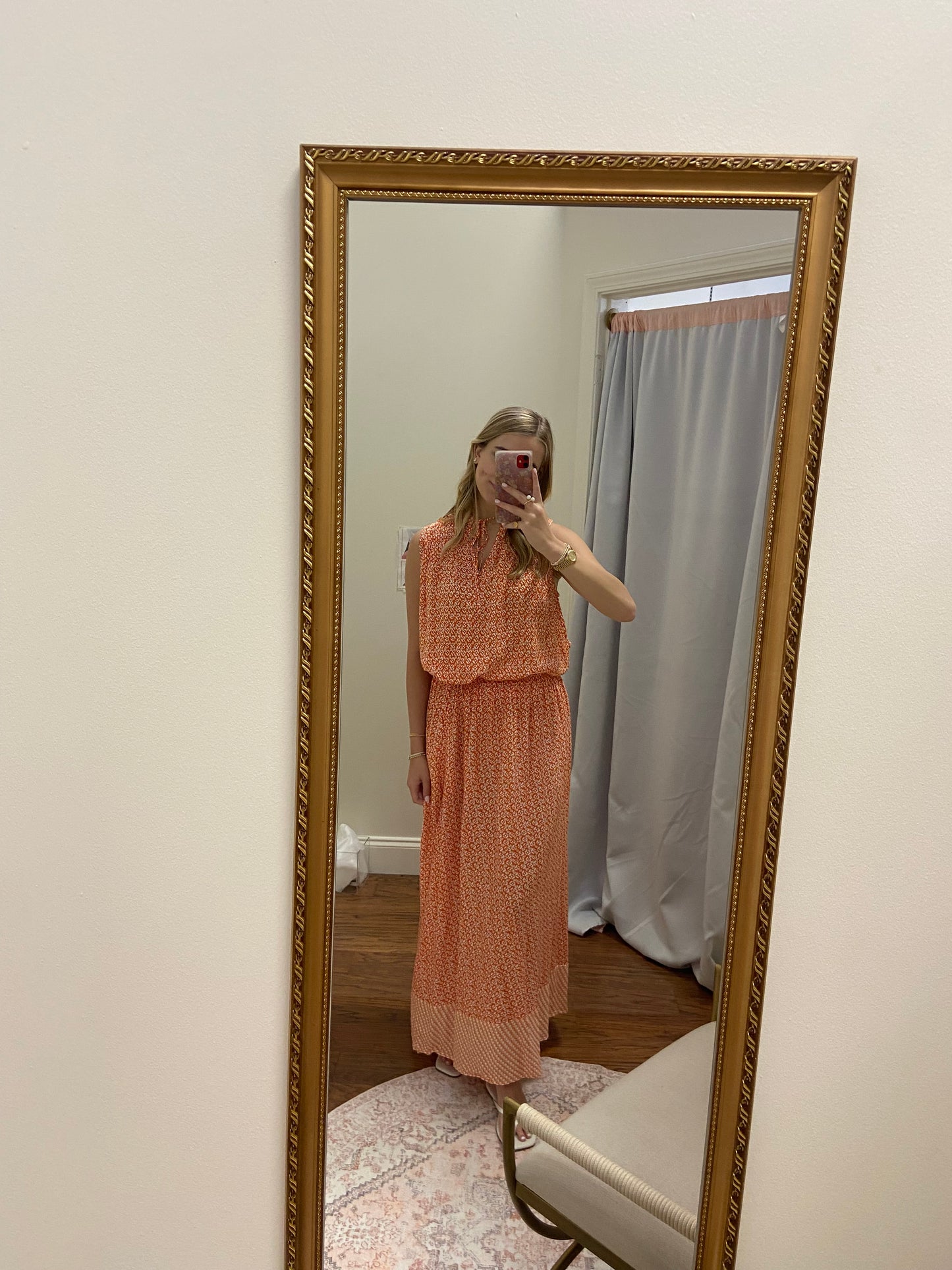 Ziya Orange and Cream Maxi Skirt Set