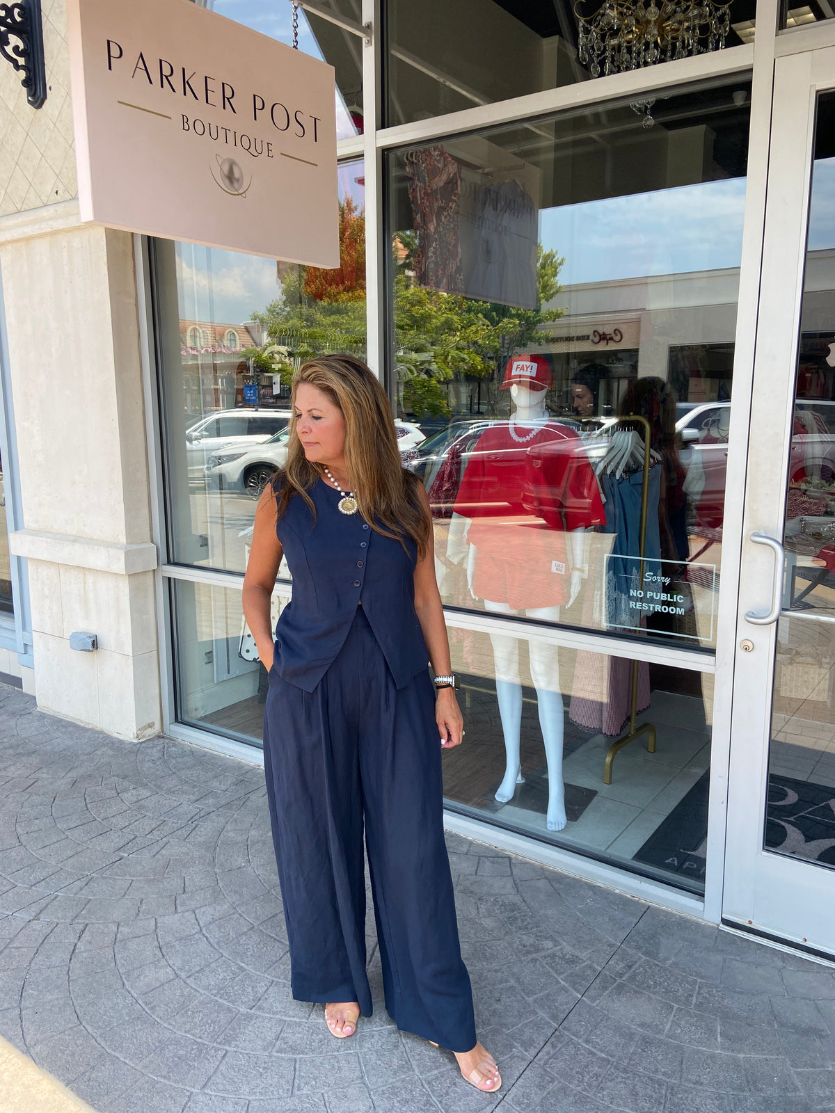 SUNDAYS Silken Vest and Pant Set - Navy