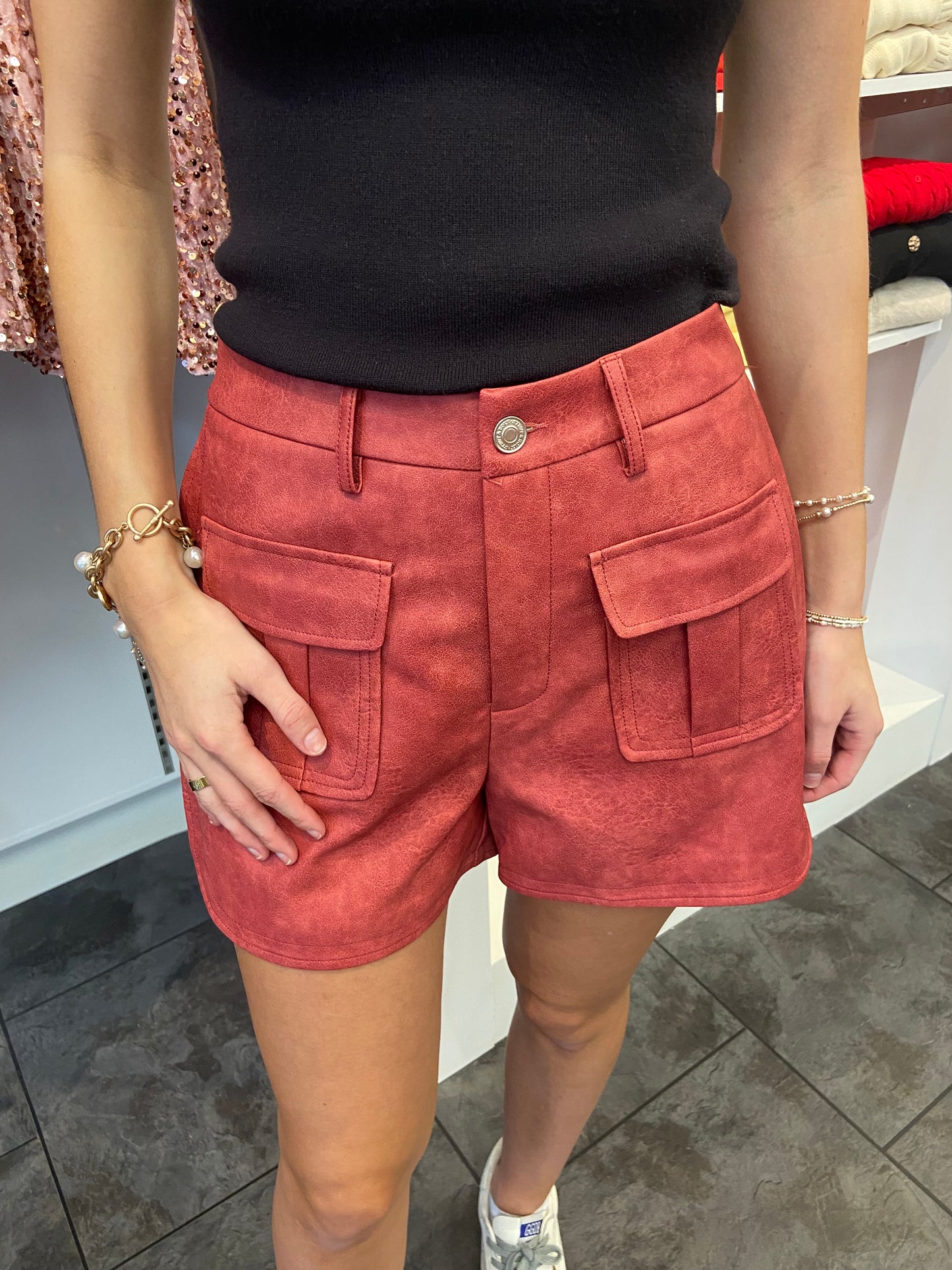 Rose Side-Slit Leather Short