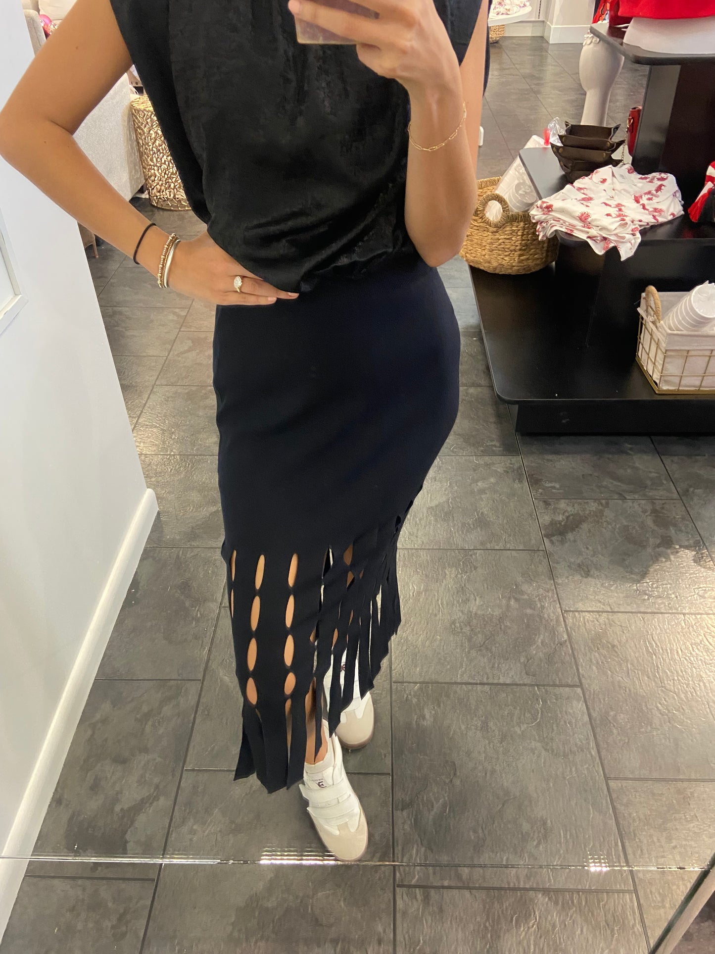 Birdy Black Sweater Fringe Skirt