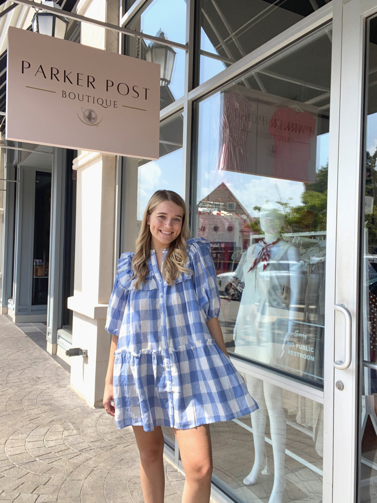 KARLIE Blue and White Buffalo Check mini Dress
