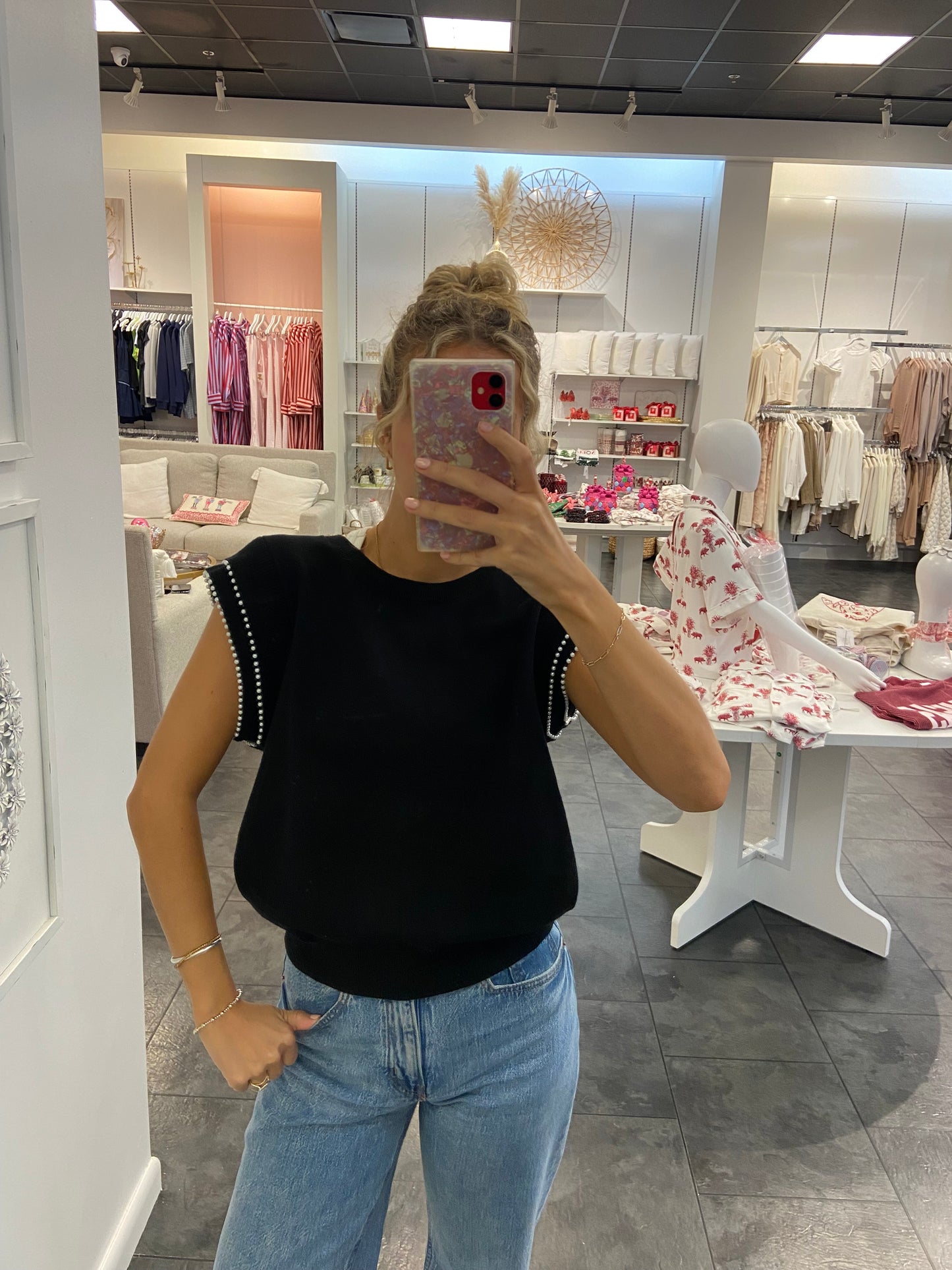 Dot to Dot Pearl Trimmed Sleeveless Sweater