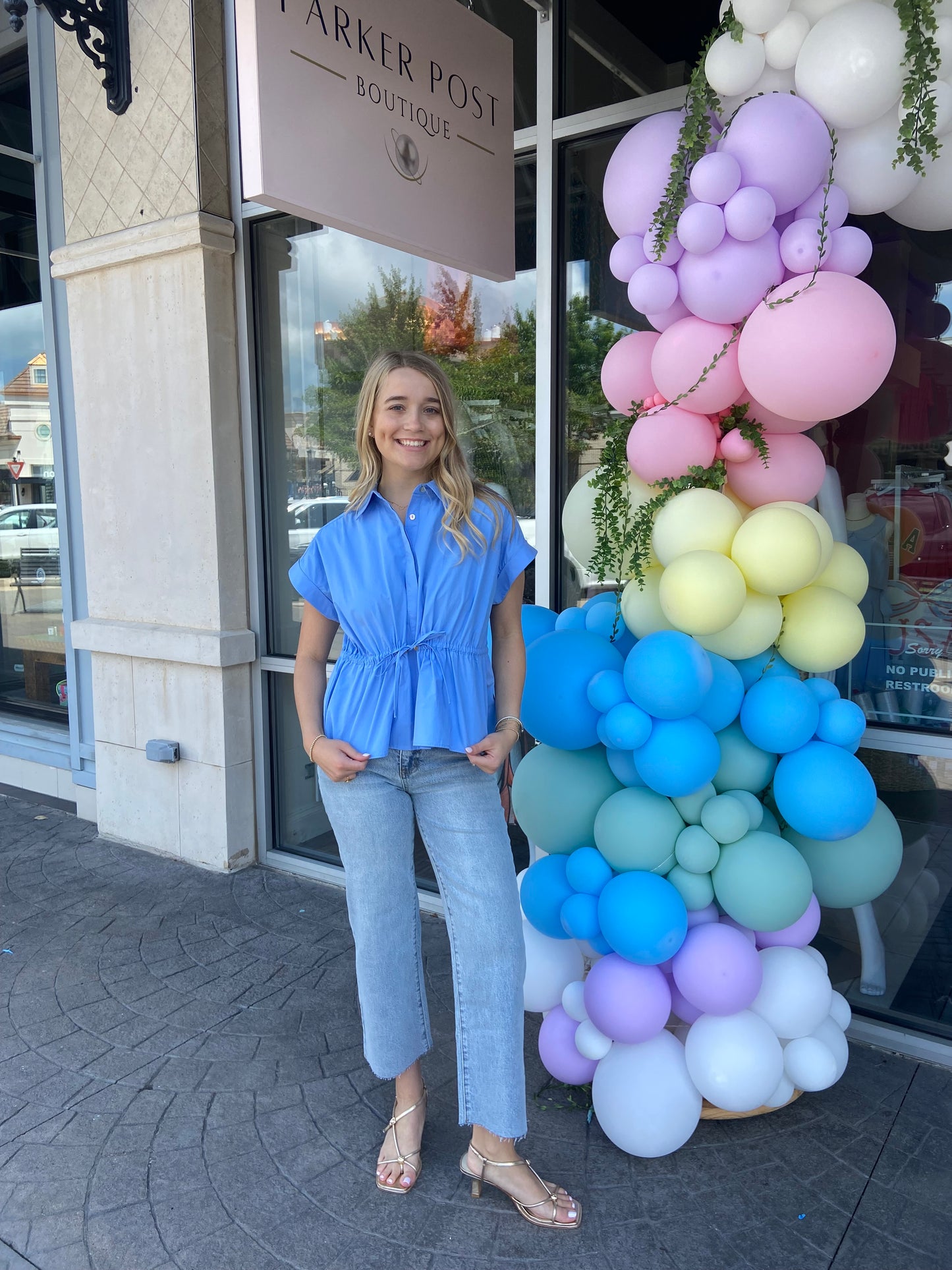 Marissa Blue Peplum Button Front Blouse