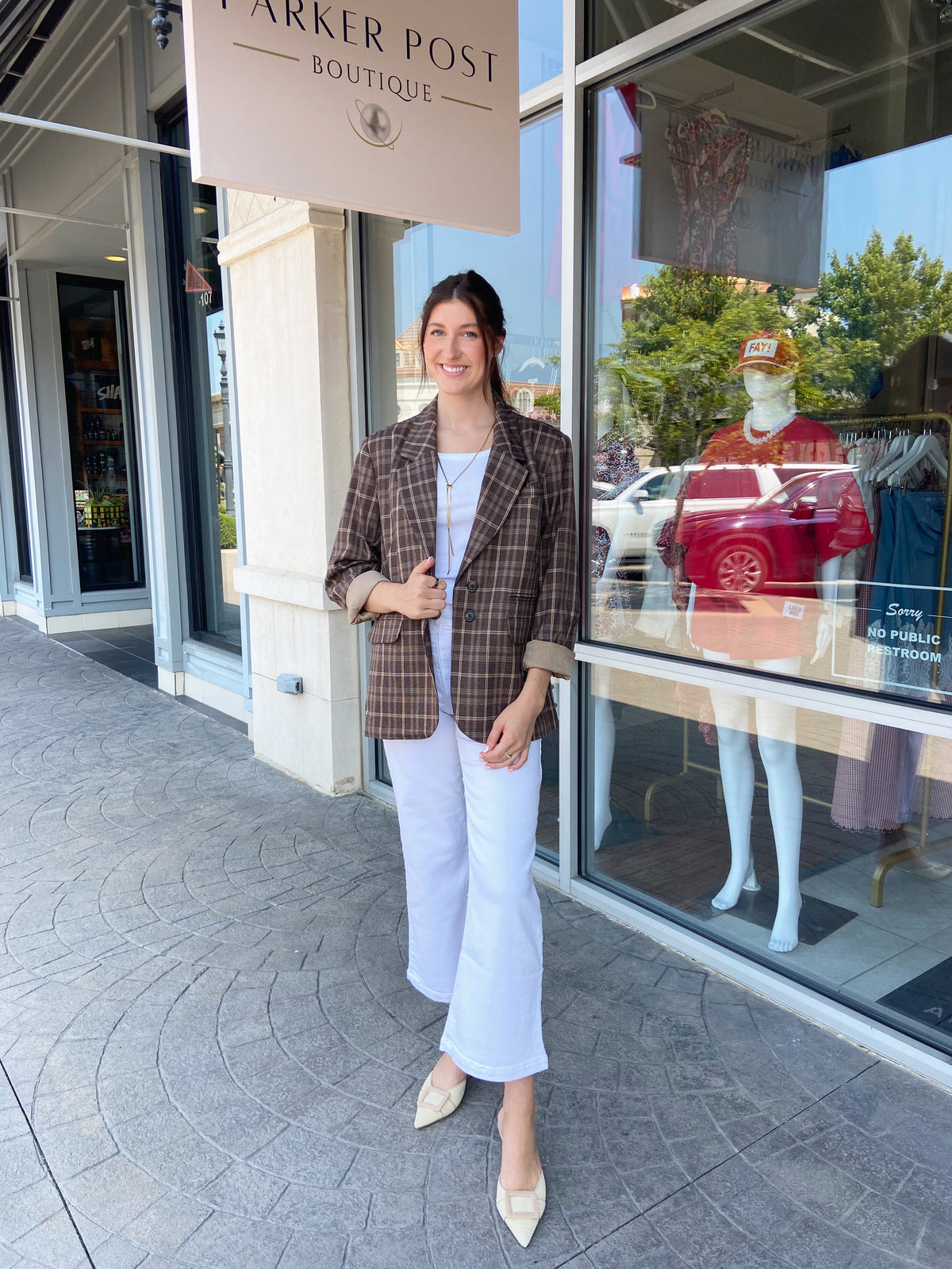 DEAR JOHN Spencer Brown Check Blazer