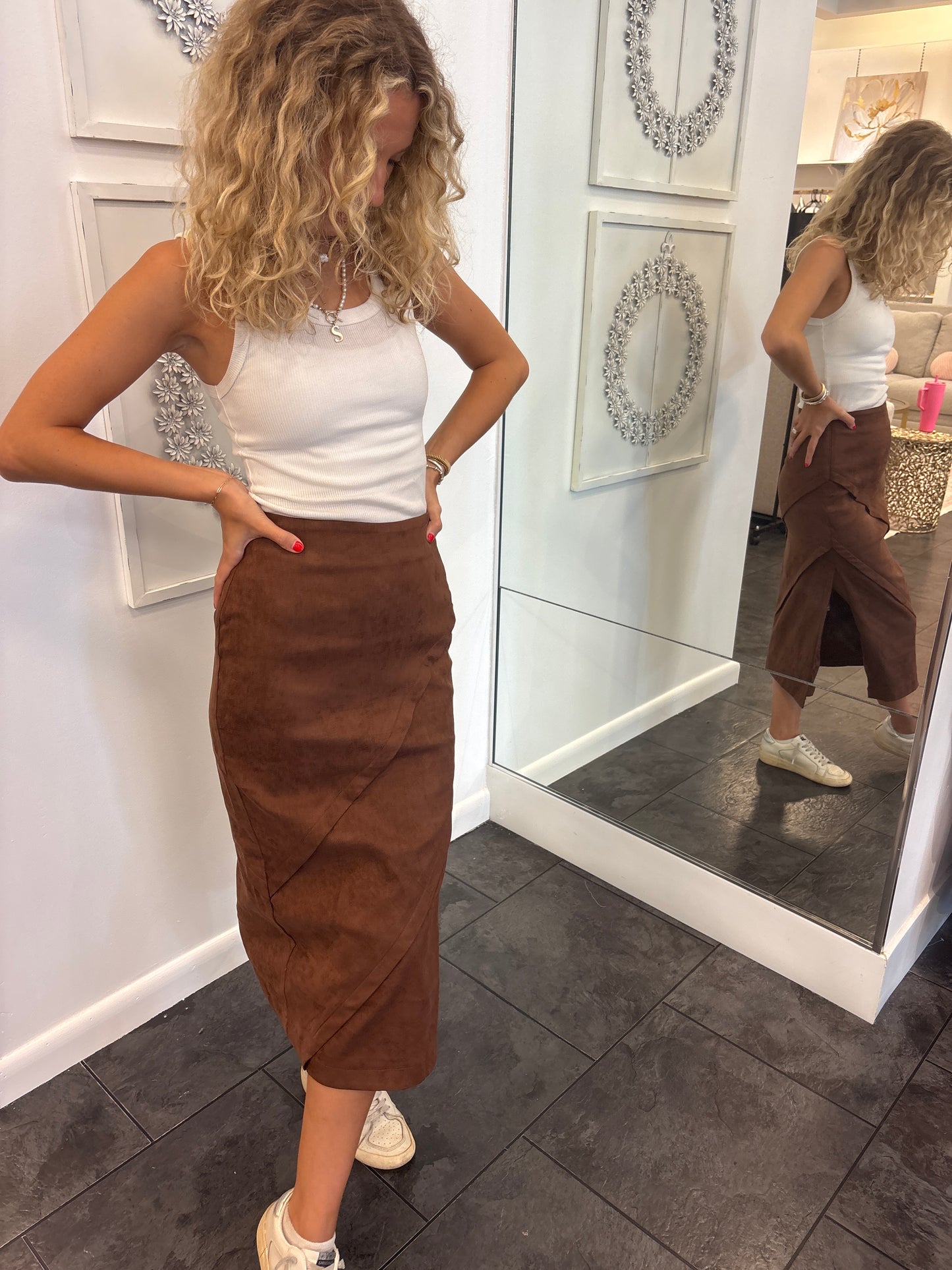 Brown Faux Suede Riding Skirt