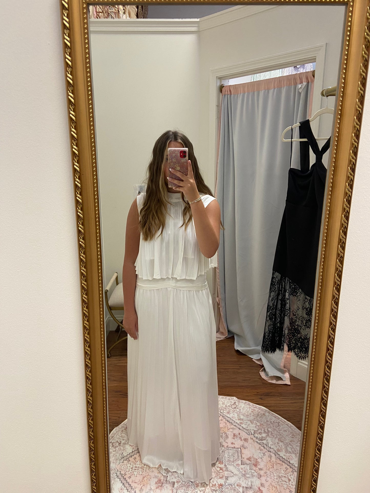 Karlee White Silk Pleated Skirt Set
