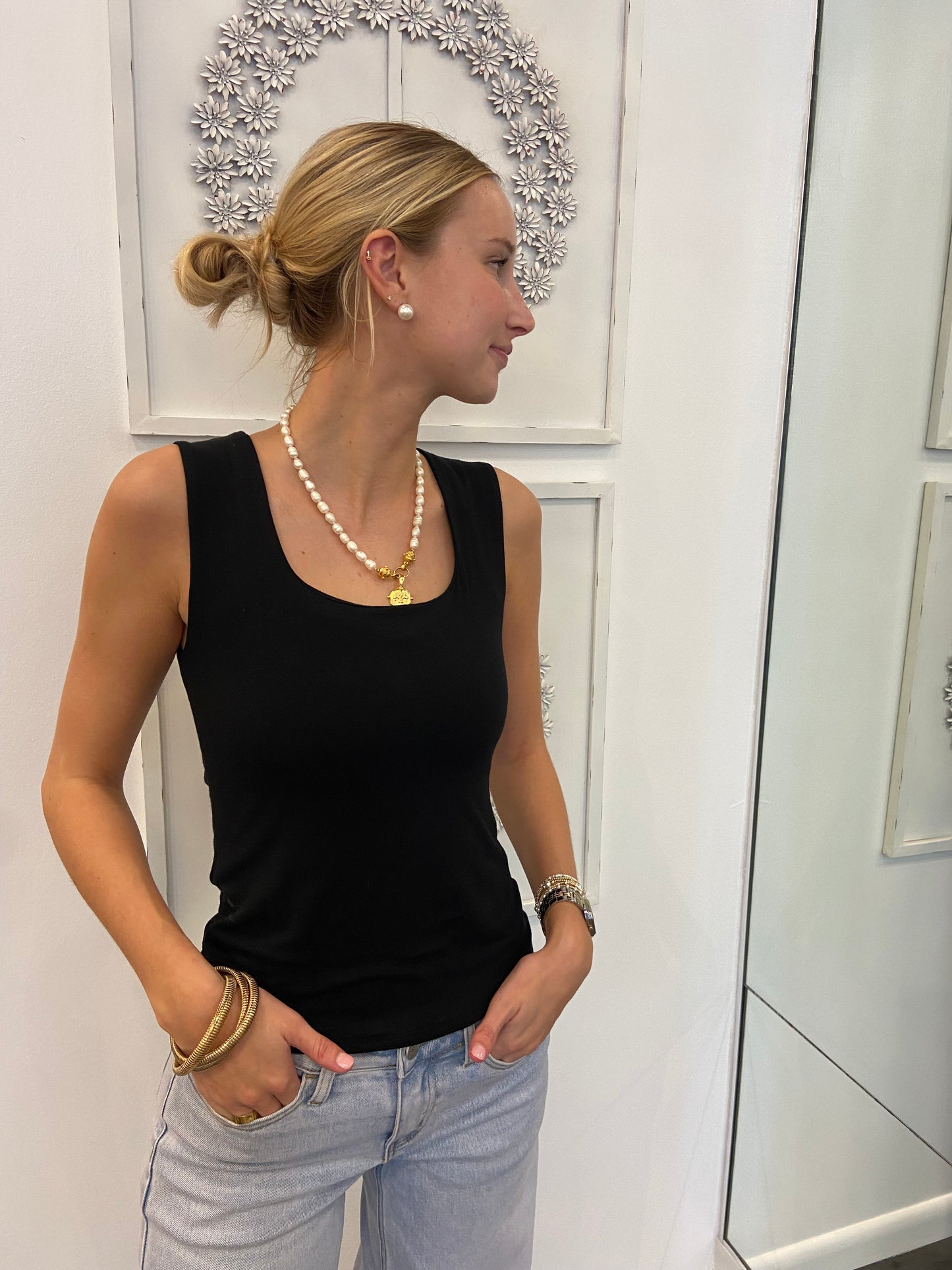 Black Double Layer Square Neck Tank