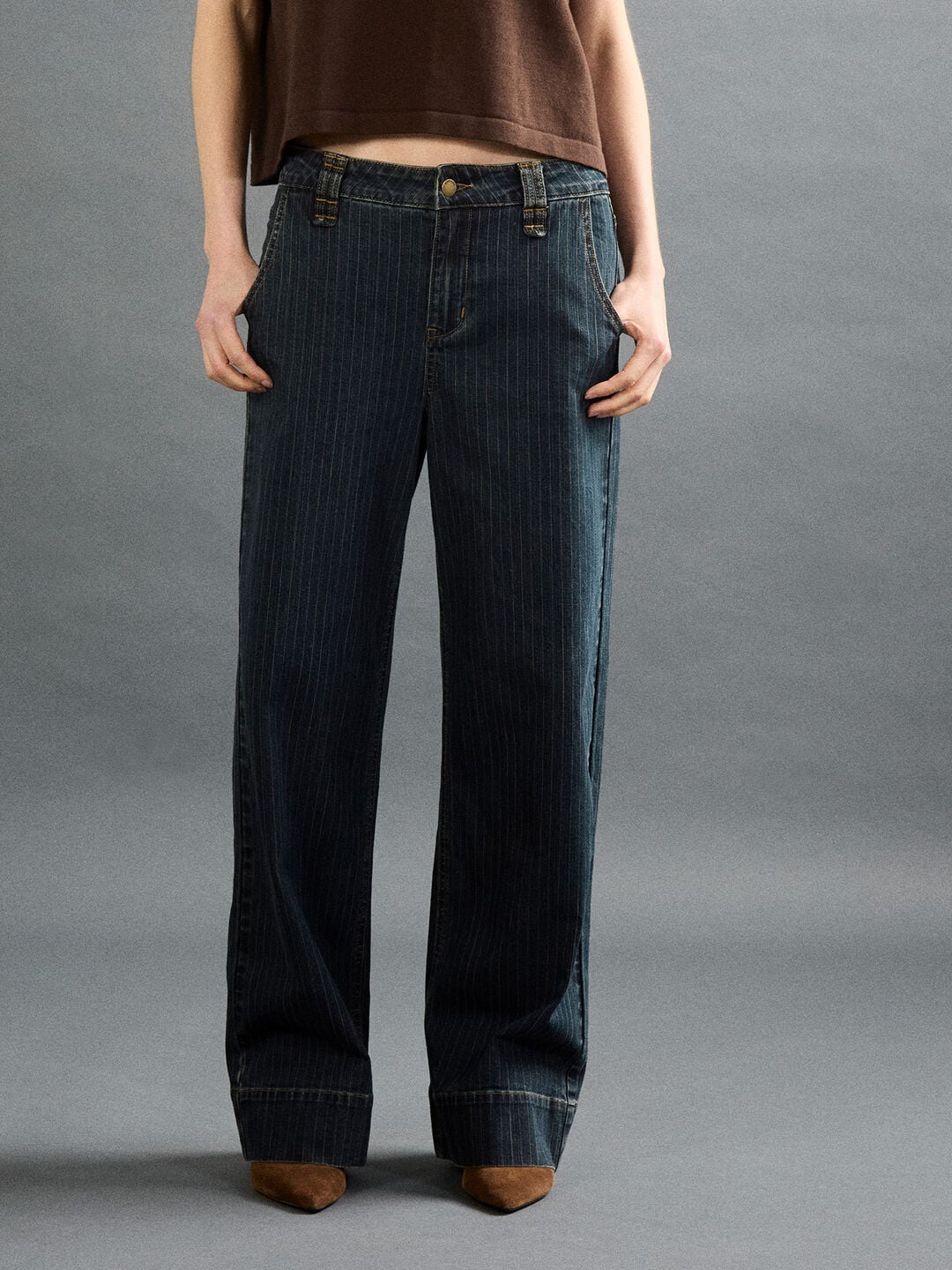 APRICOT Maria Pinstripe Denim Wide Cuff Jeans