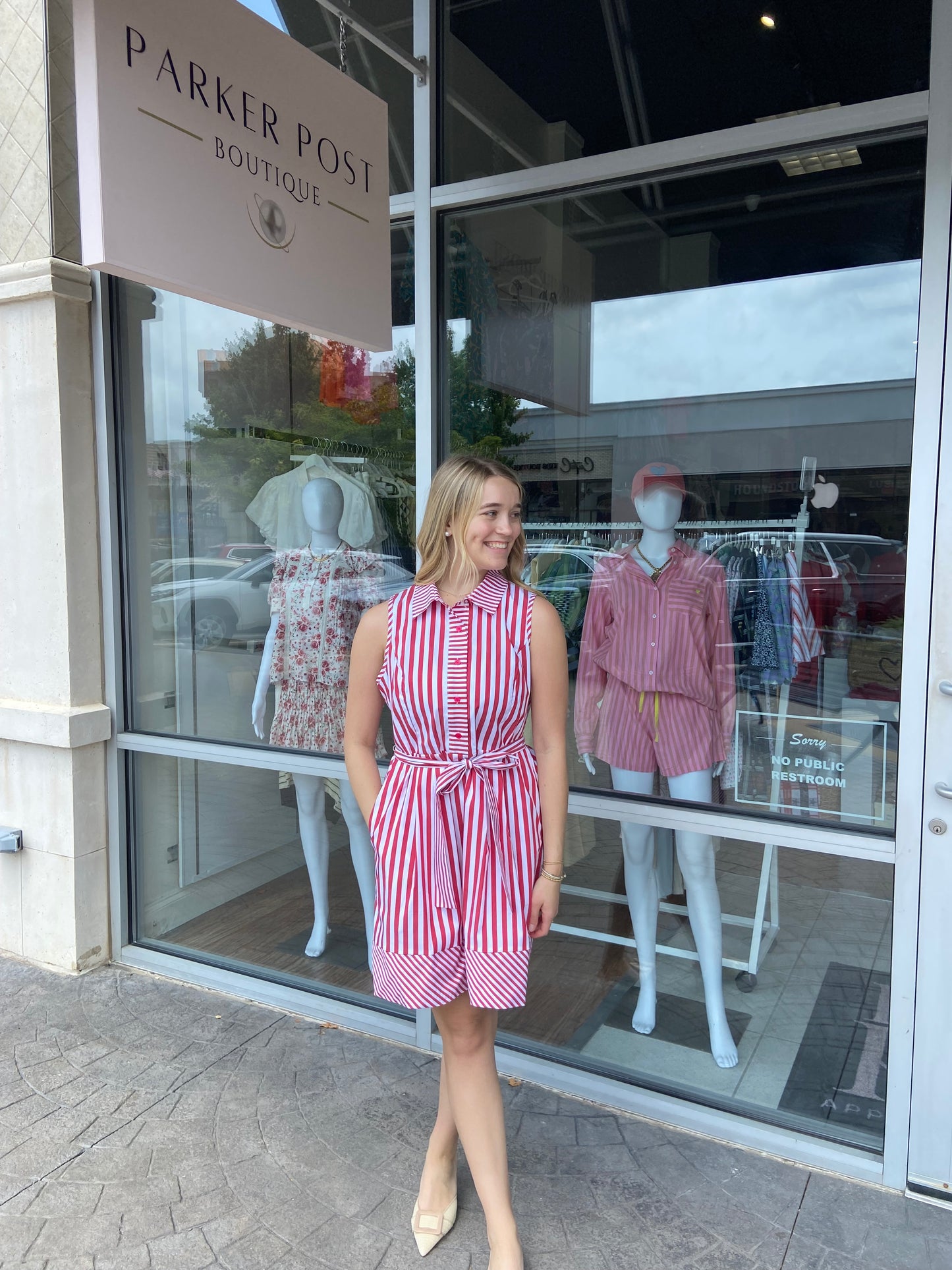 JOY JOY Red and White Stripe Dress