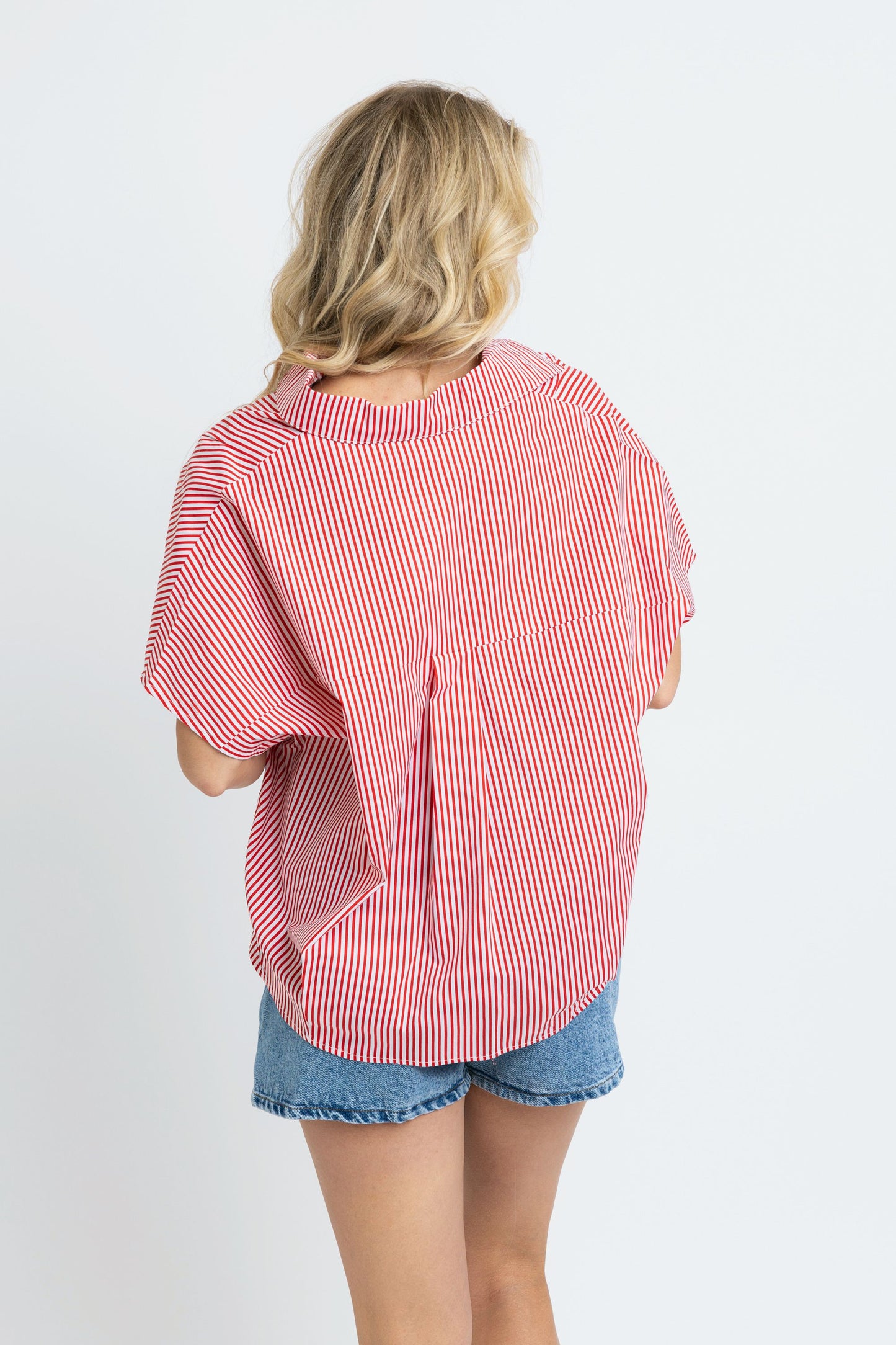 KARLIE Signature Red & White Stripe Collar Top