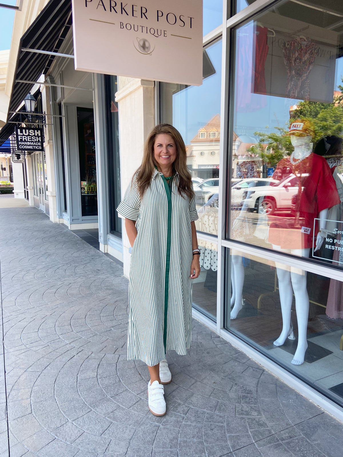 Master Green Stripe Mid Dress