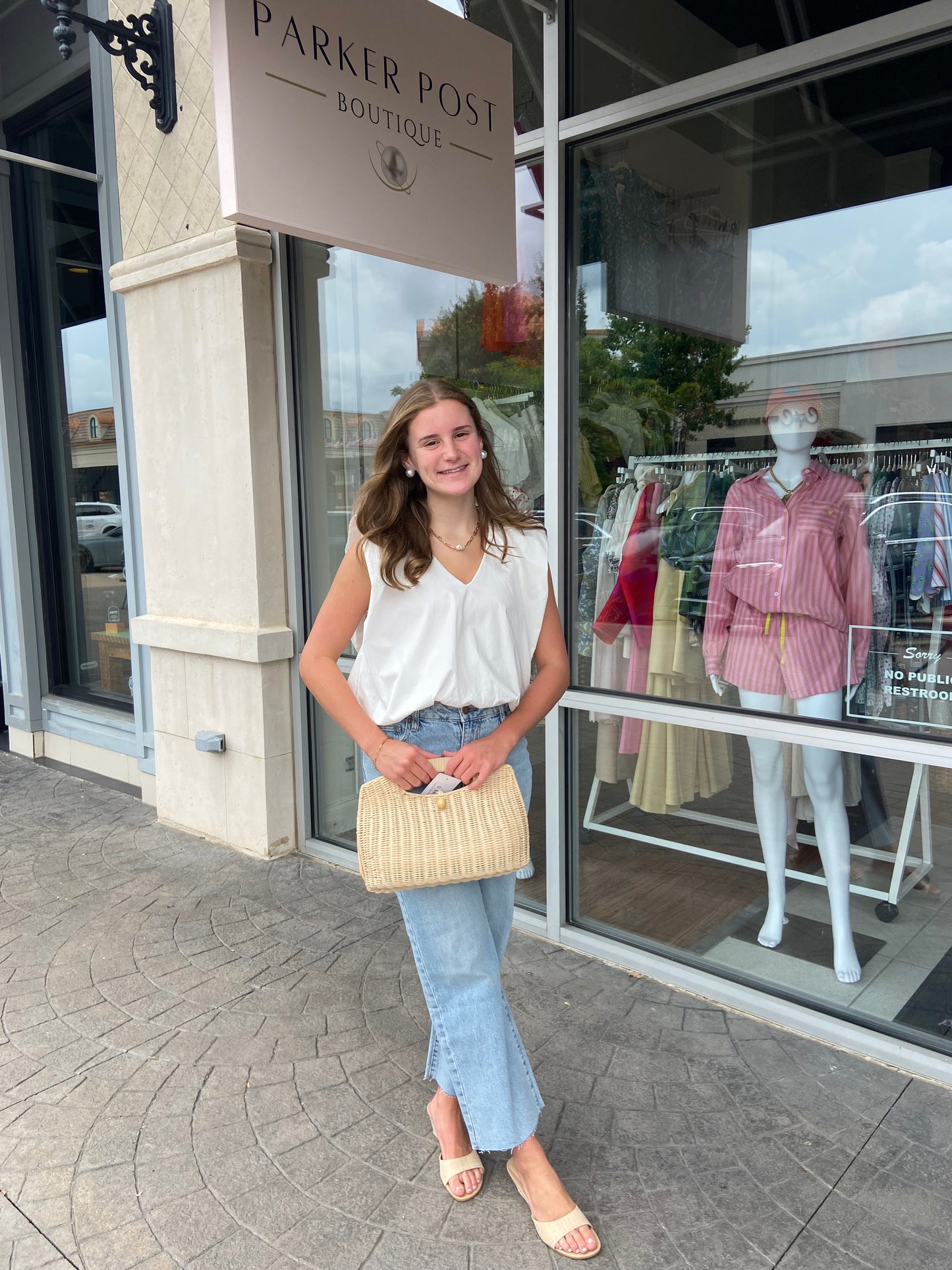 KARLIE White Poplin V-Neck Bubble Top
