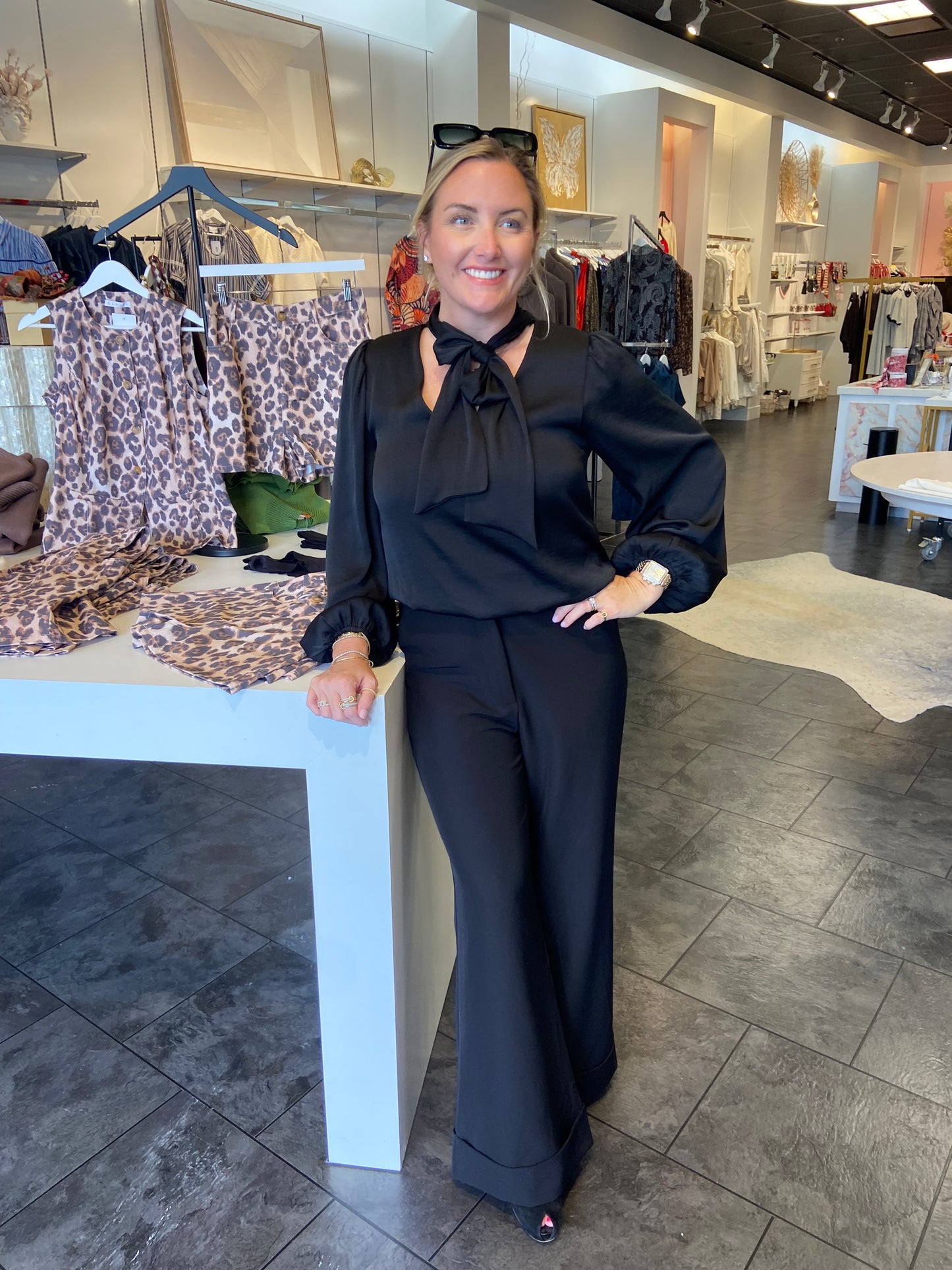 Black Stretch Bottom Roll Up Pants