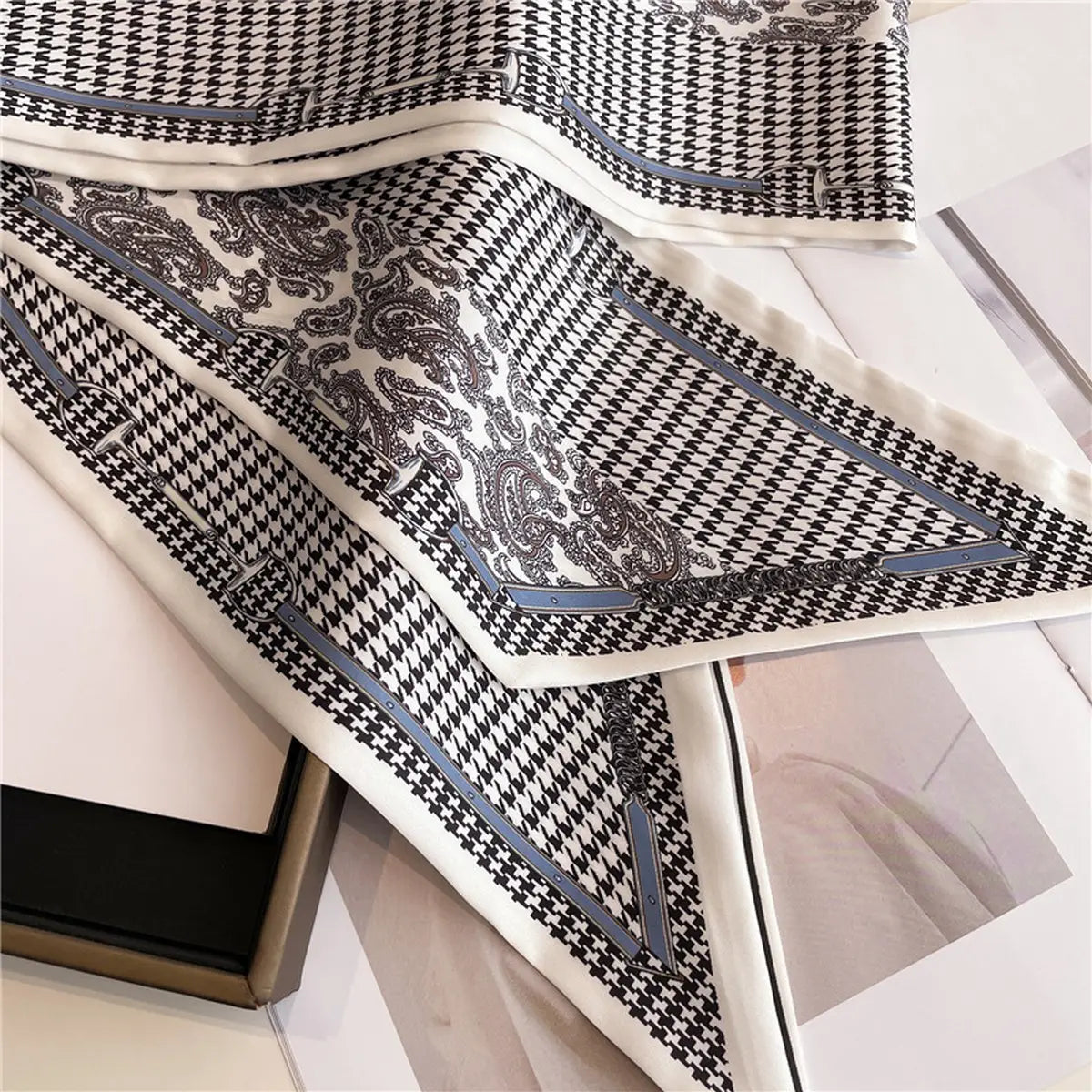 Black Houndstooth and Paisley Twilly Scarf