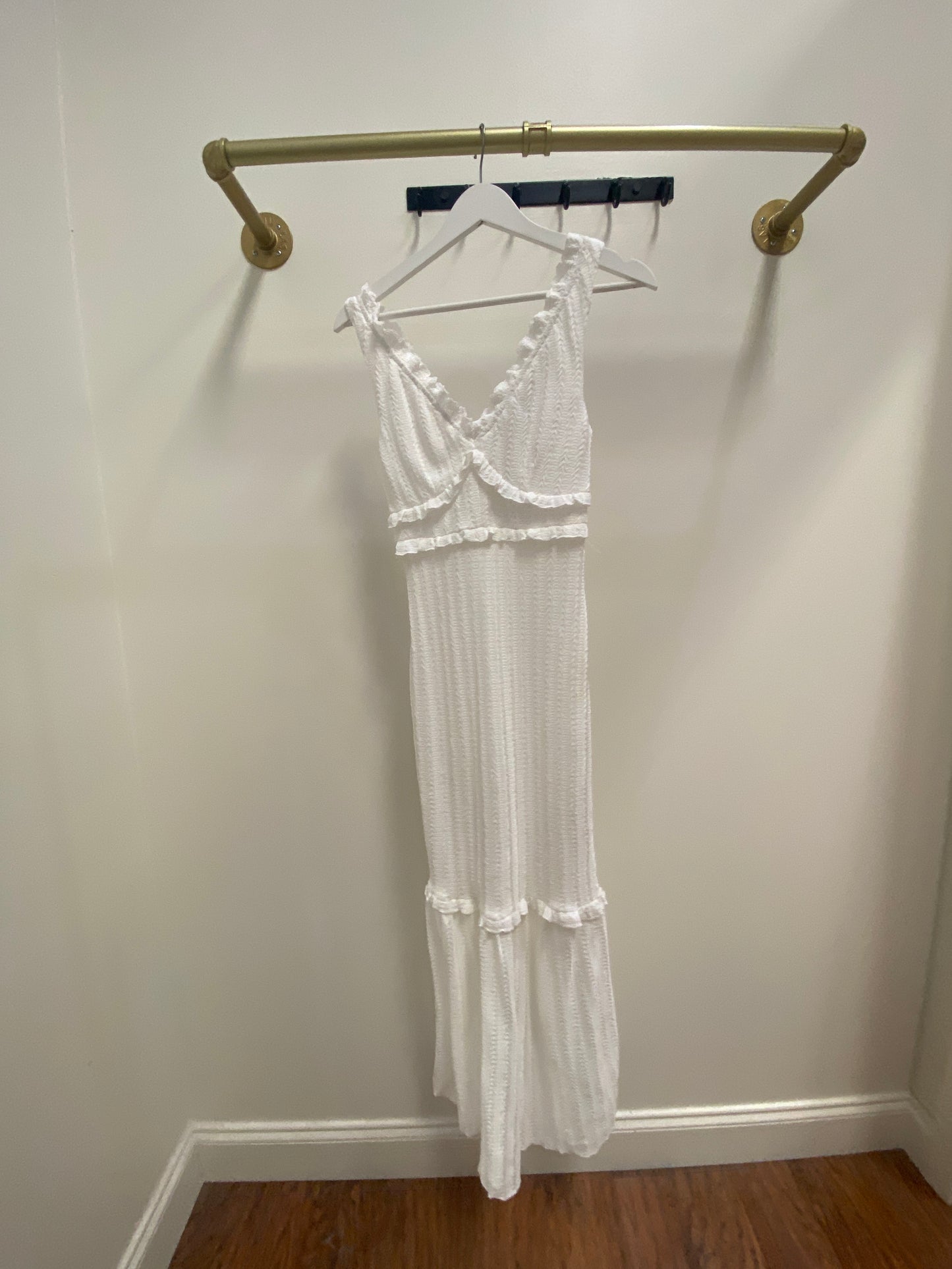 Caroline White Sleeveless Textured Maxi Dress