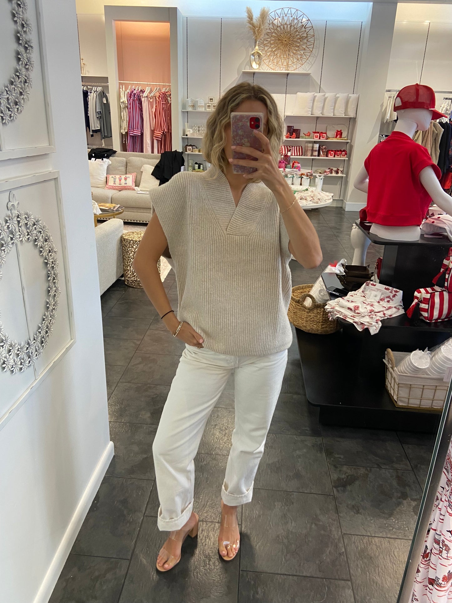 Cream Knitted V-Neck Vest