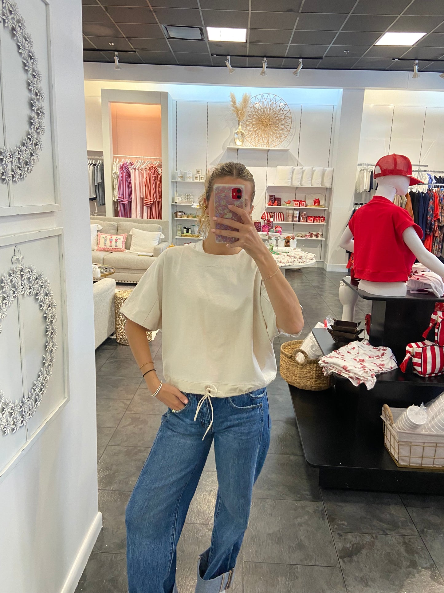 Ecru Pull Over Bottom Tie Blouse