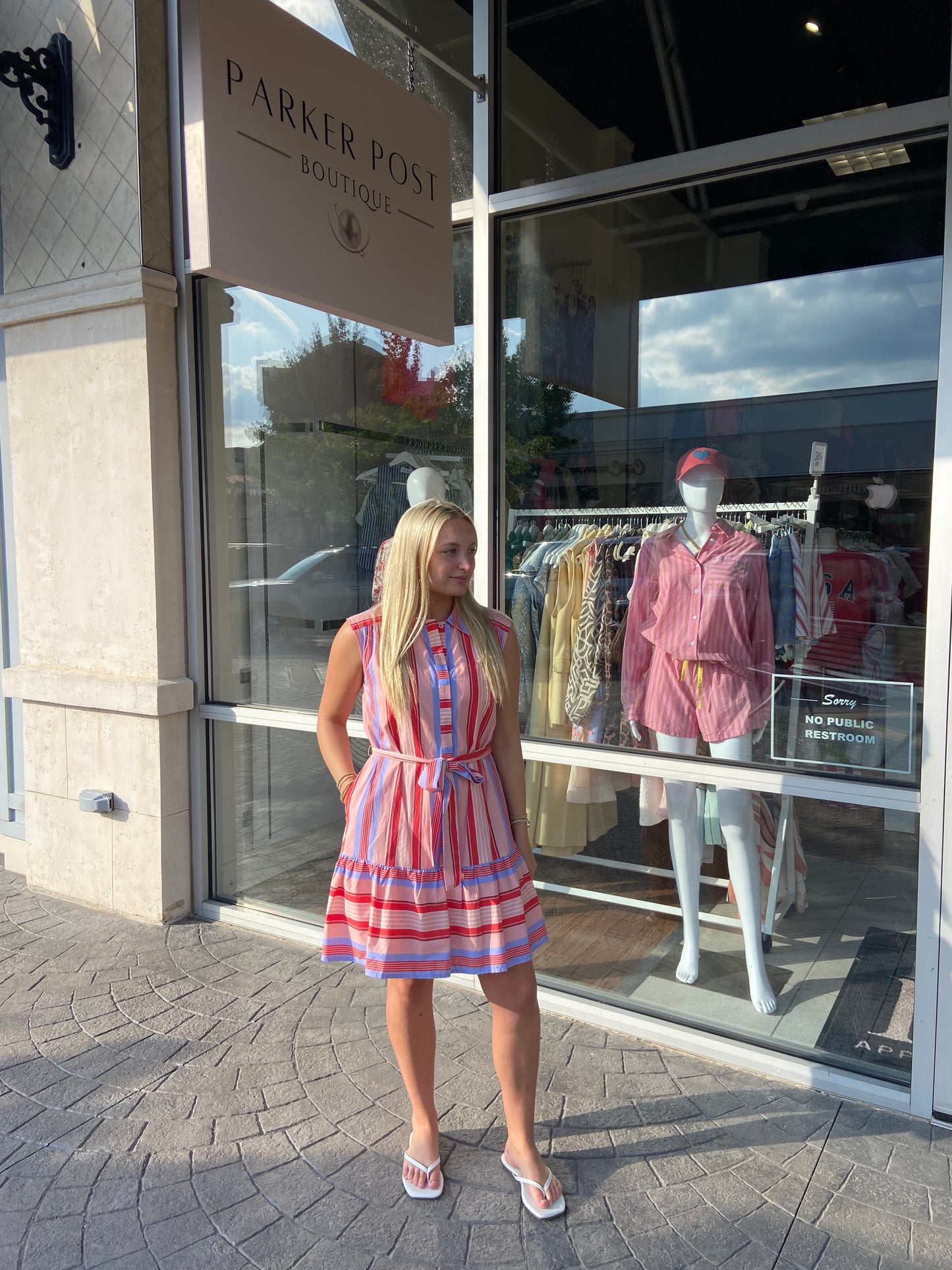 JOY JOY Remi Red Stripe Sleeveless Shirt Dress