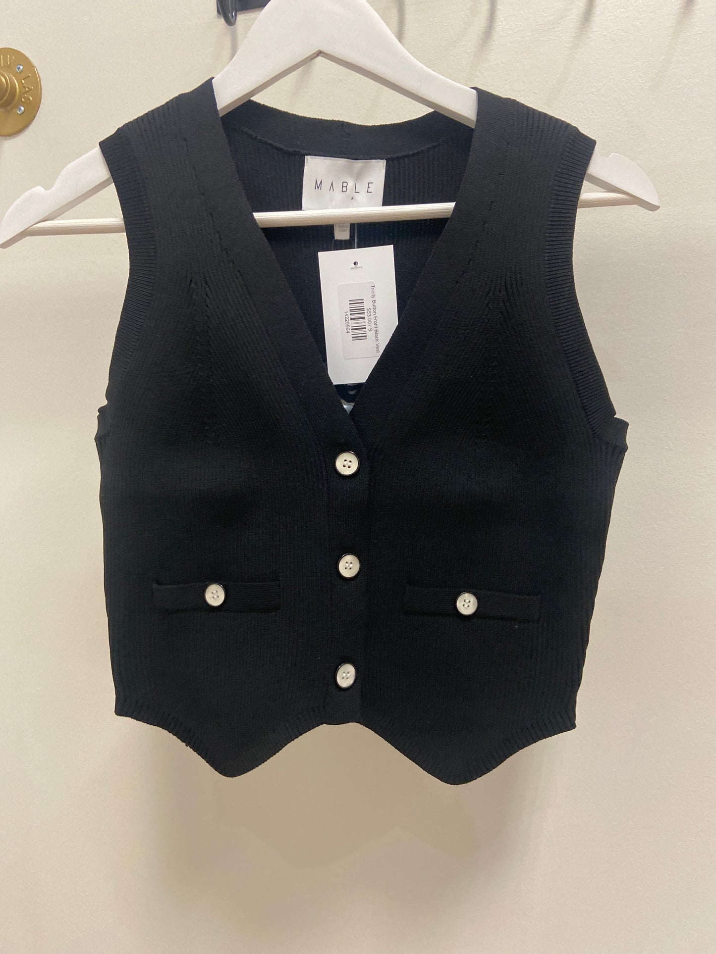 Trinity Button Front Black Vest