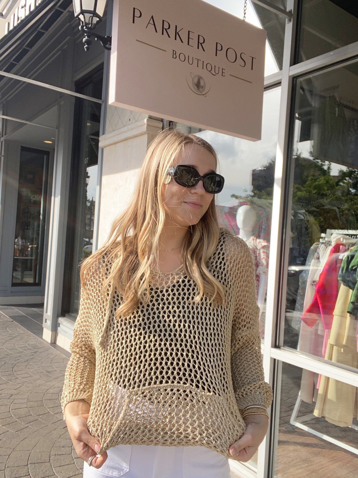 Marlee Metallic Crochet Knit Pullover