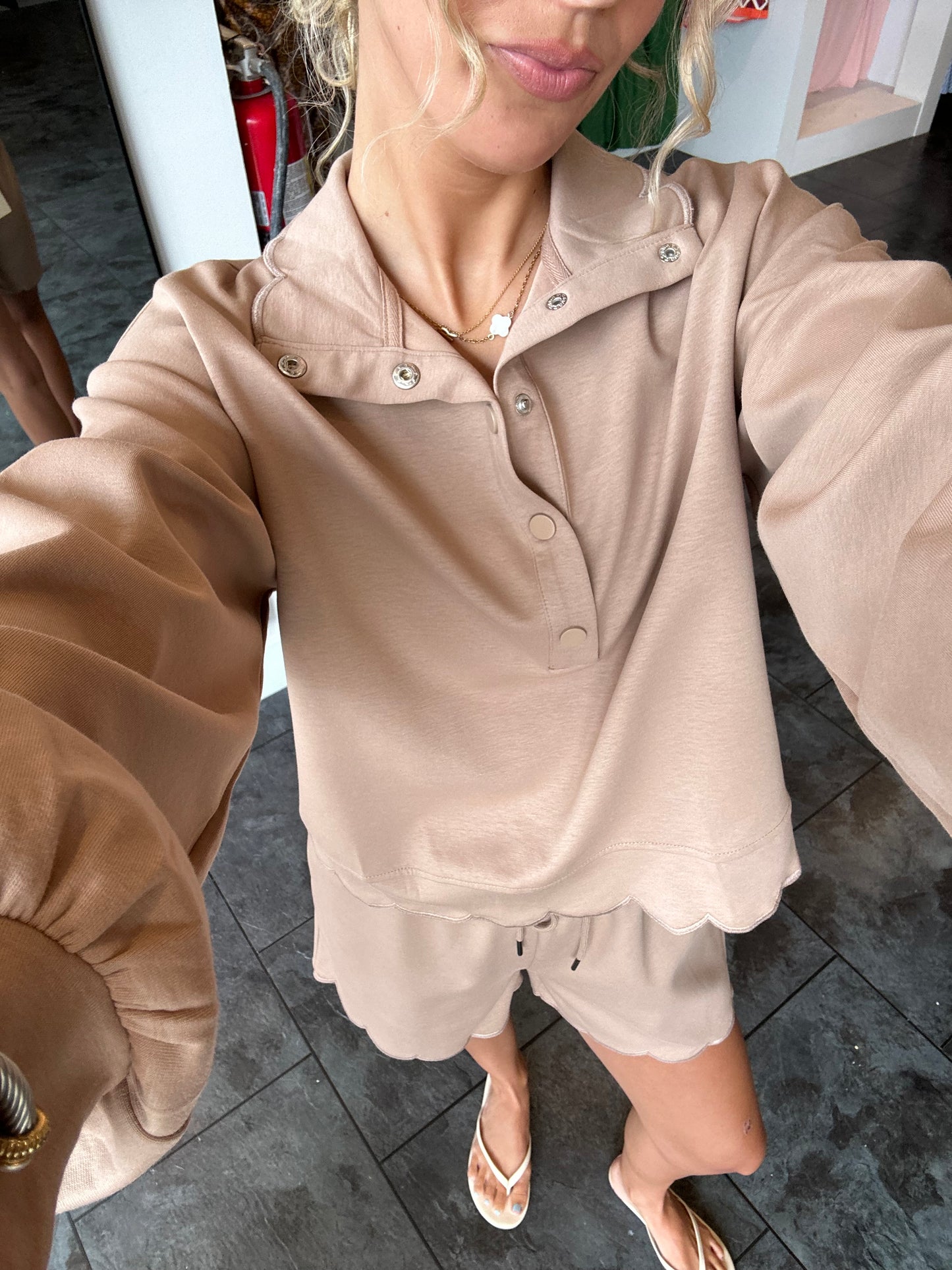 Mocha Scallop Trim Shirt