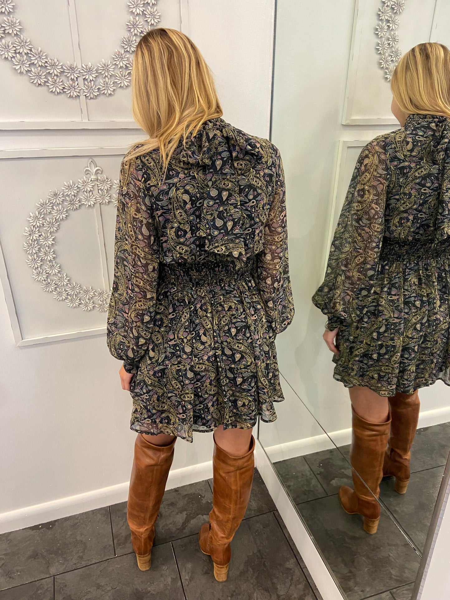 Shari Paisley Tie Back Mini Dress