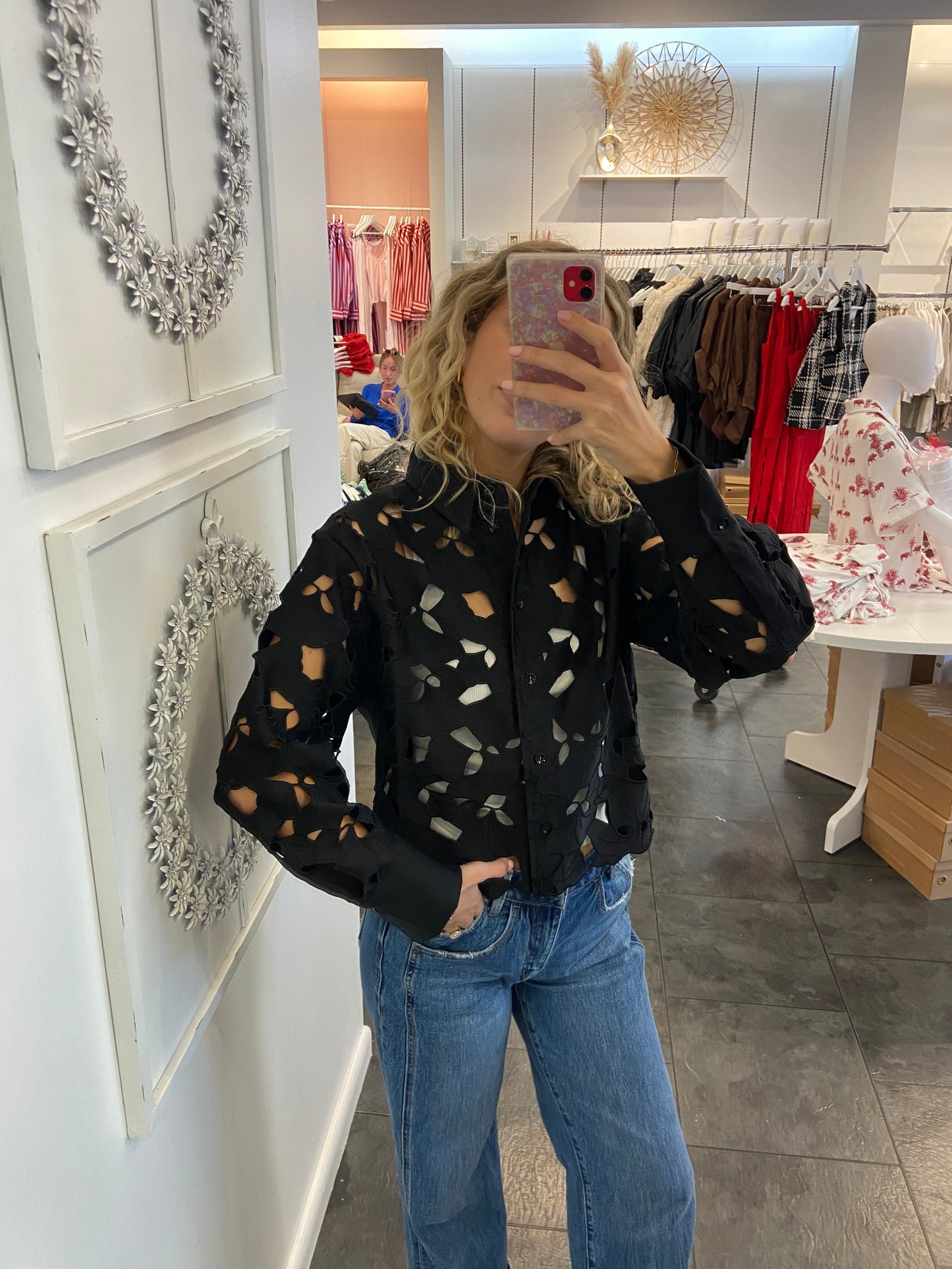 Black Eyelet Detailed Blouse