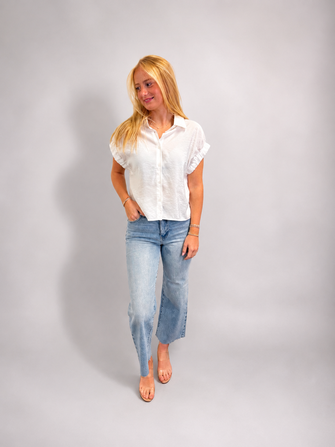 Meridian Button Down Short Sleeve Top - Off White