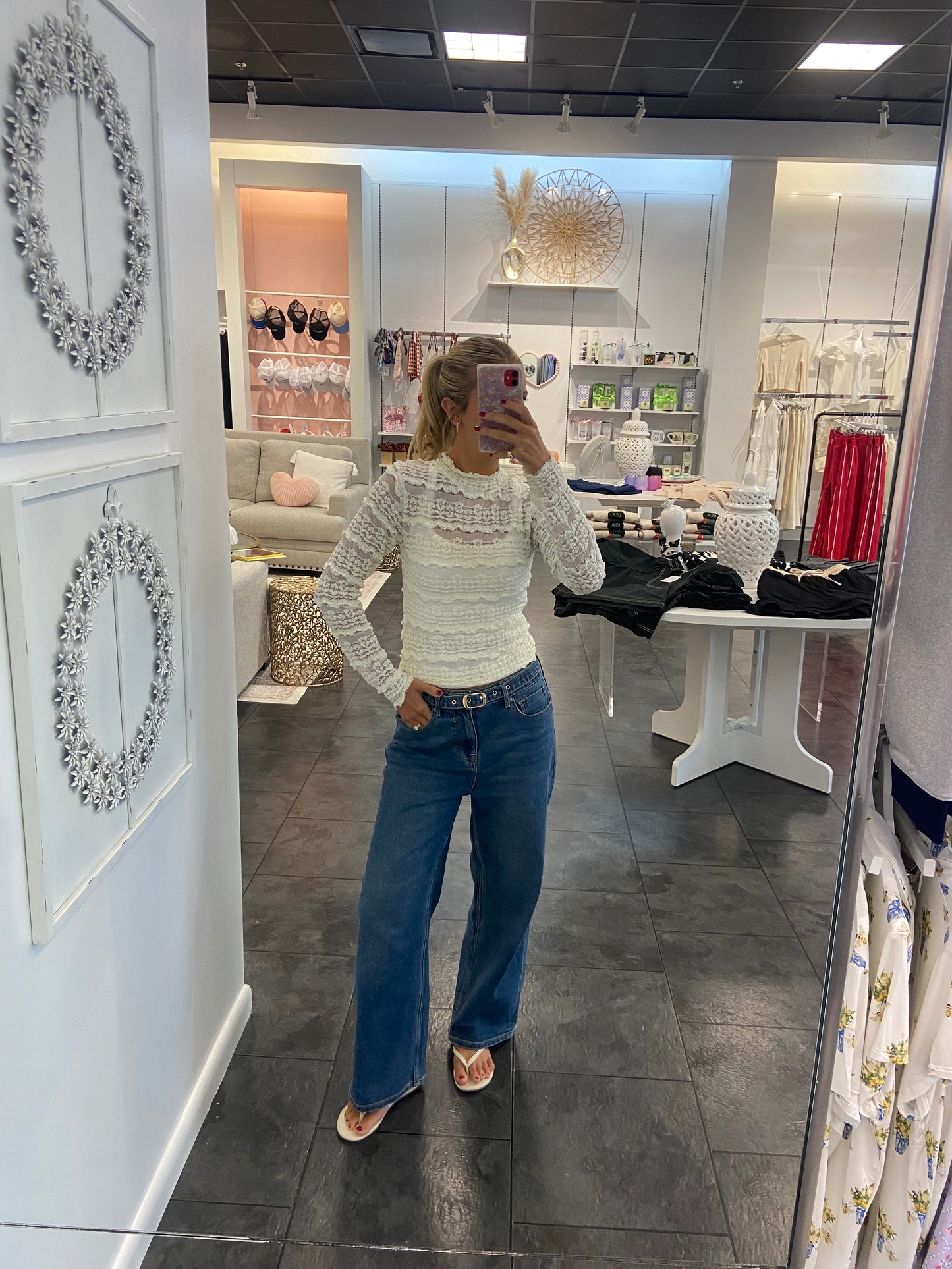 Cream Long Sleeve Lace Top