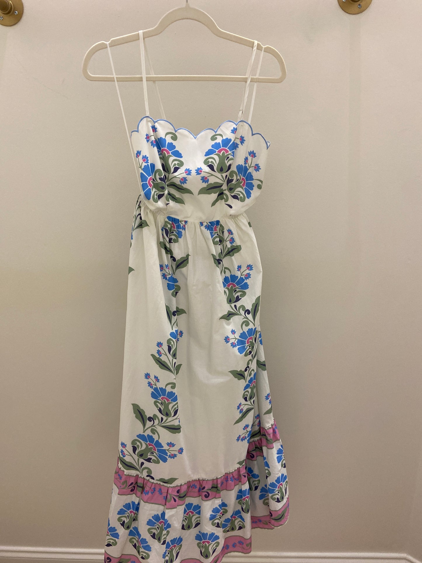 Frenchy Printed Scallop Detail Midi Dress