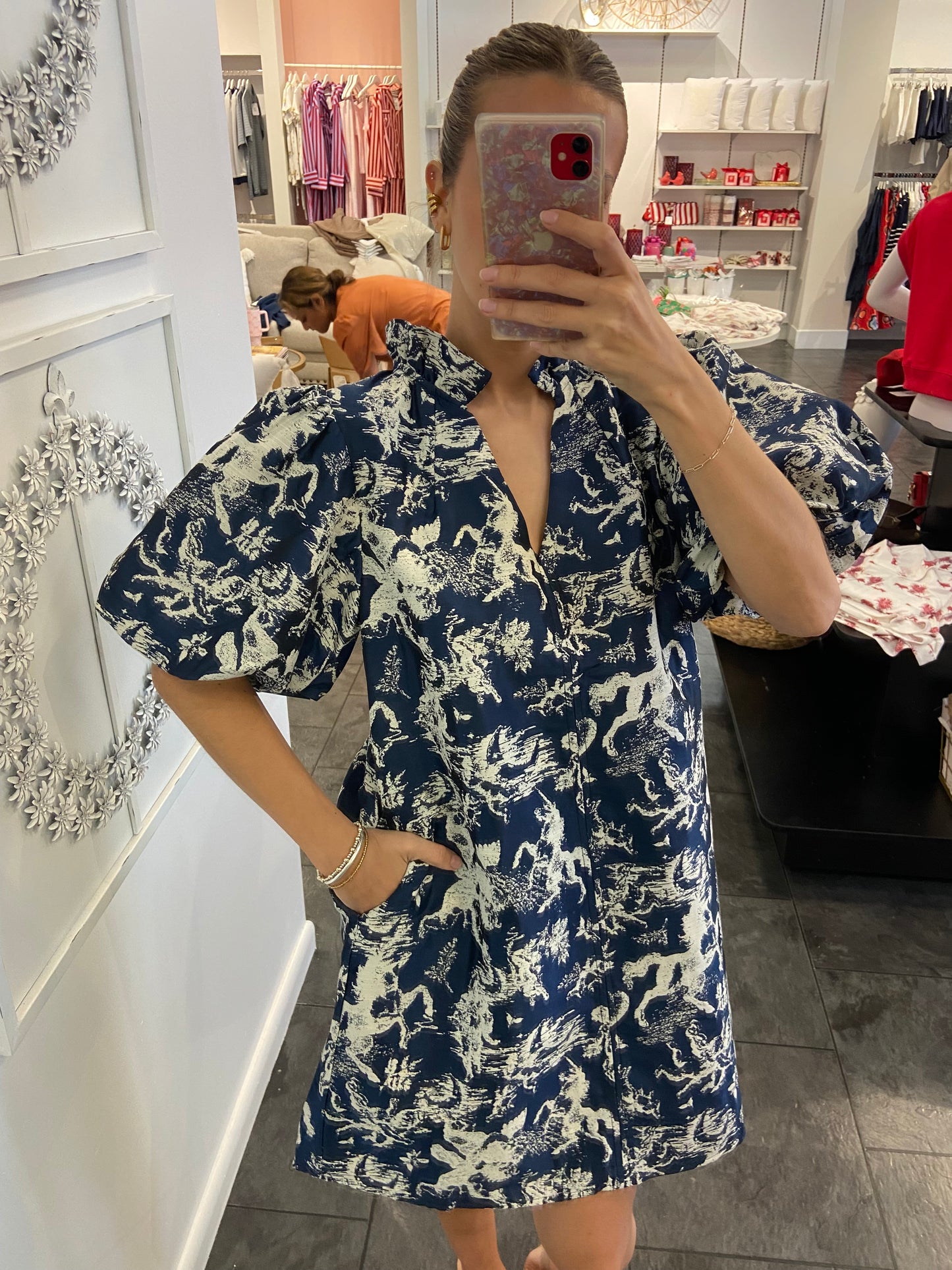 Willow Blue V-Neck Puff Sleeve Dress