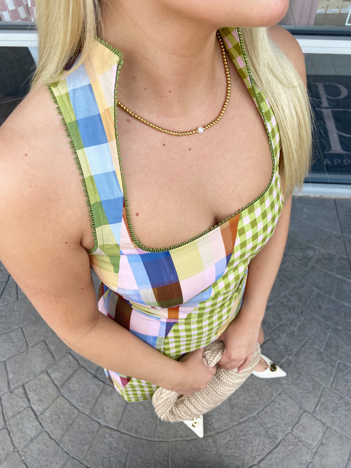 ALDEN ADAIR Diagonal Check Adeline Mini Dress