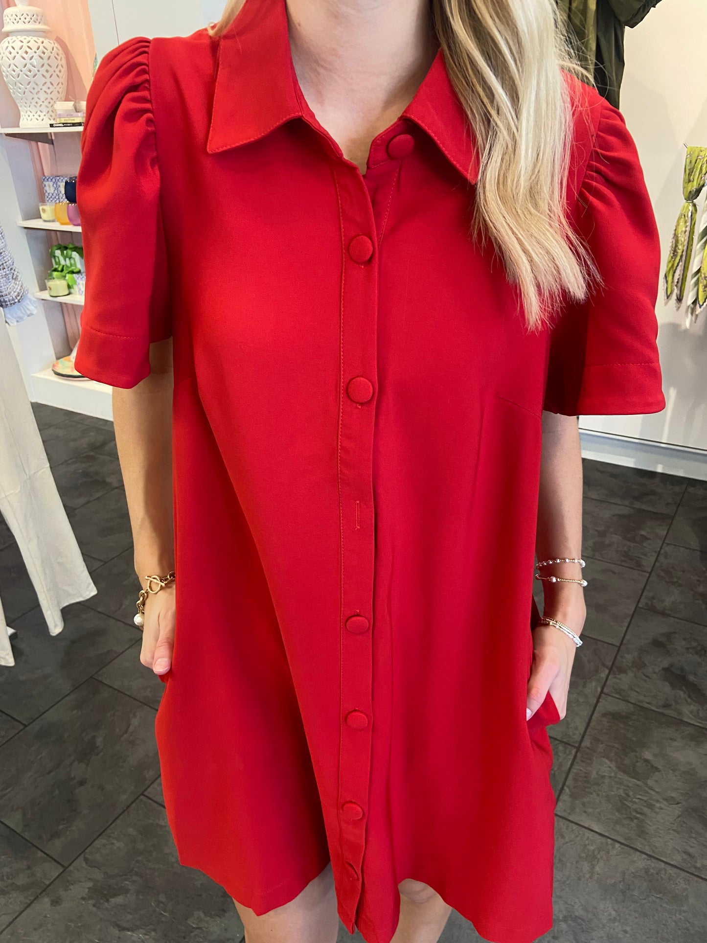 Red Sooie Button Up Dress
