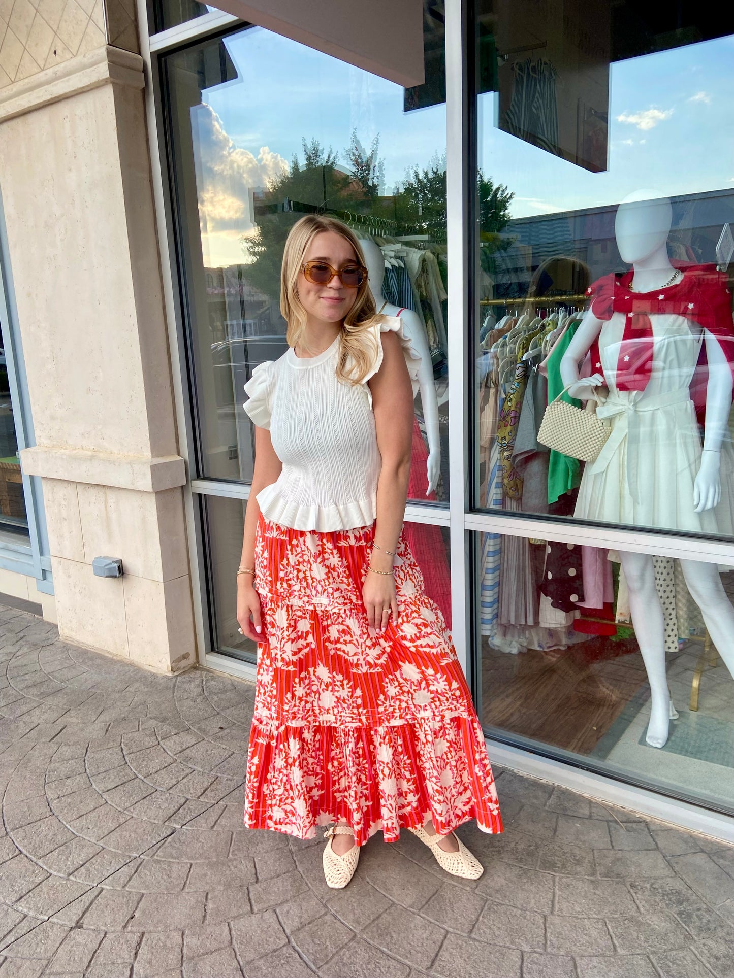 Raely Orange/Pink Tiered Maxi Skirt