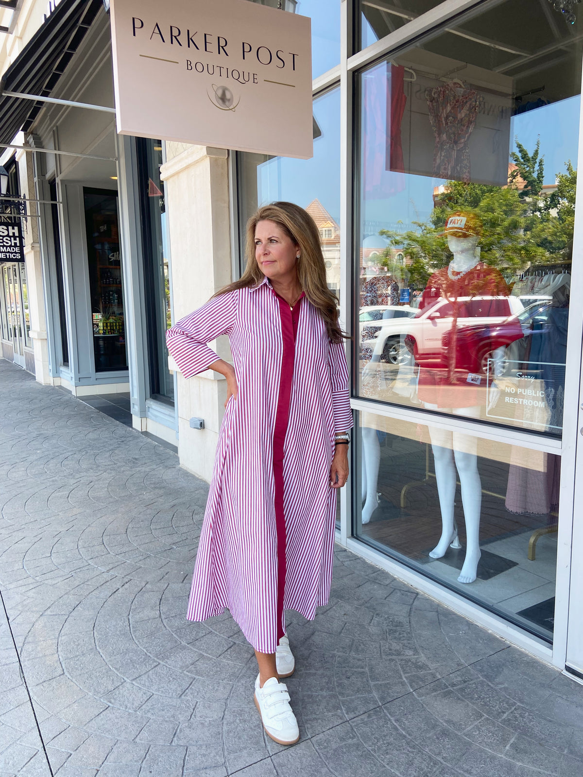 Laura Cremson and White Stripe Maxi Dress