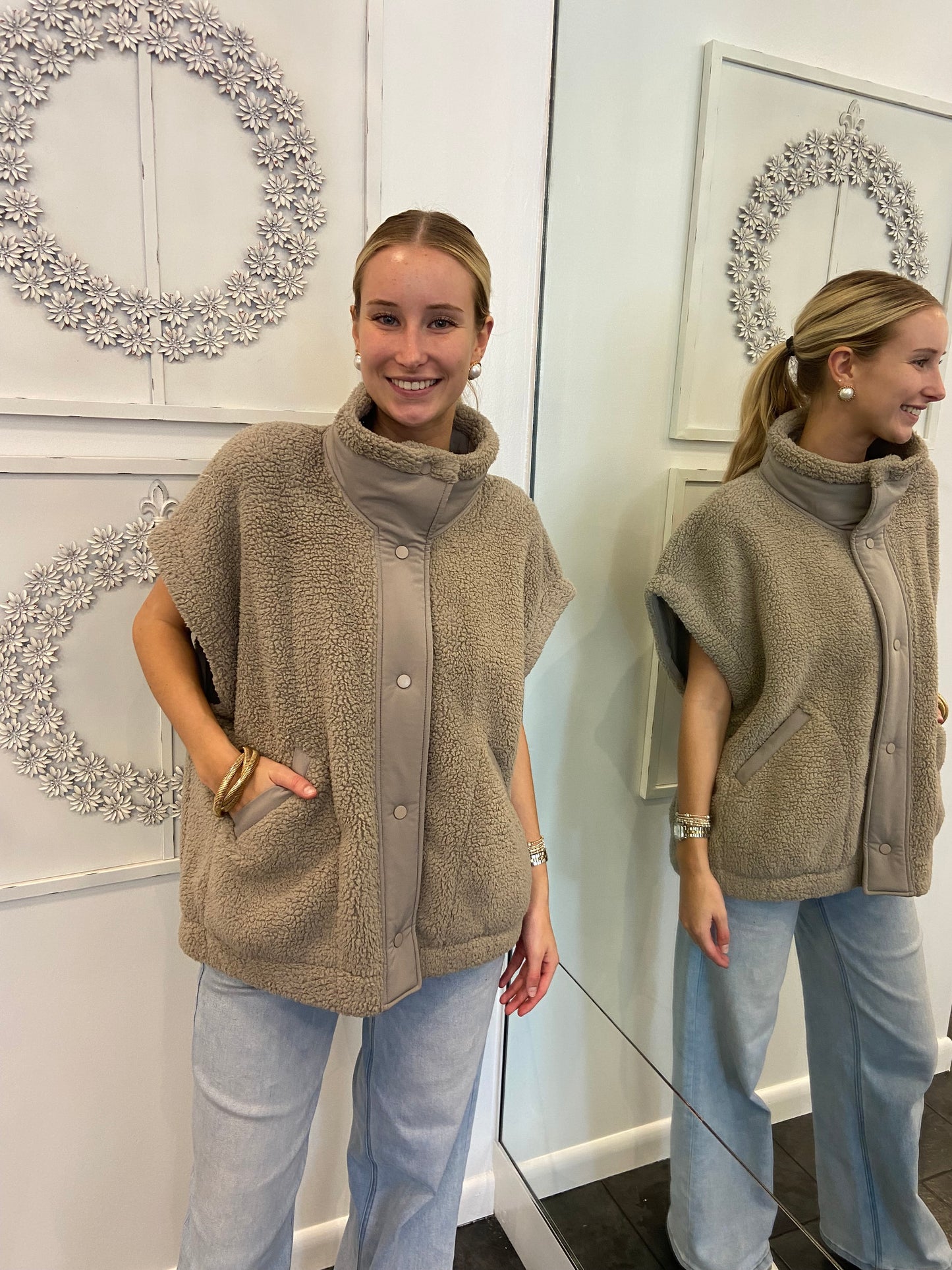 Stone Taupe Furry Vest