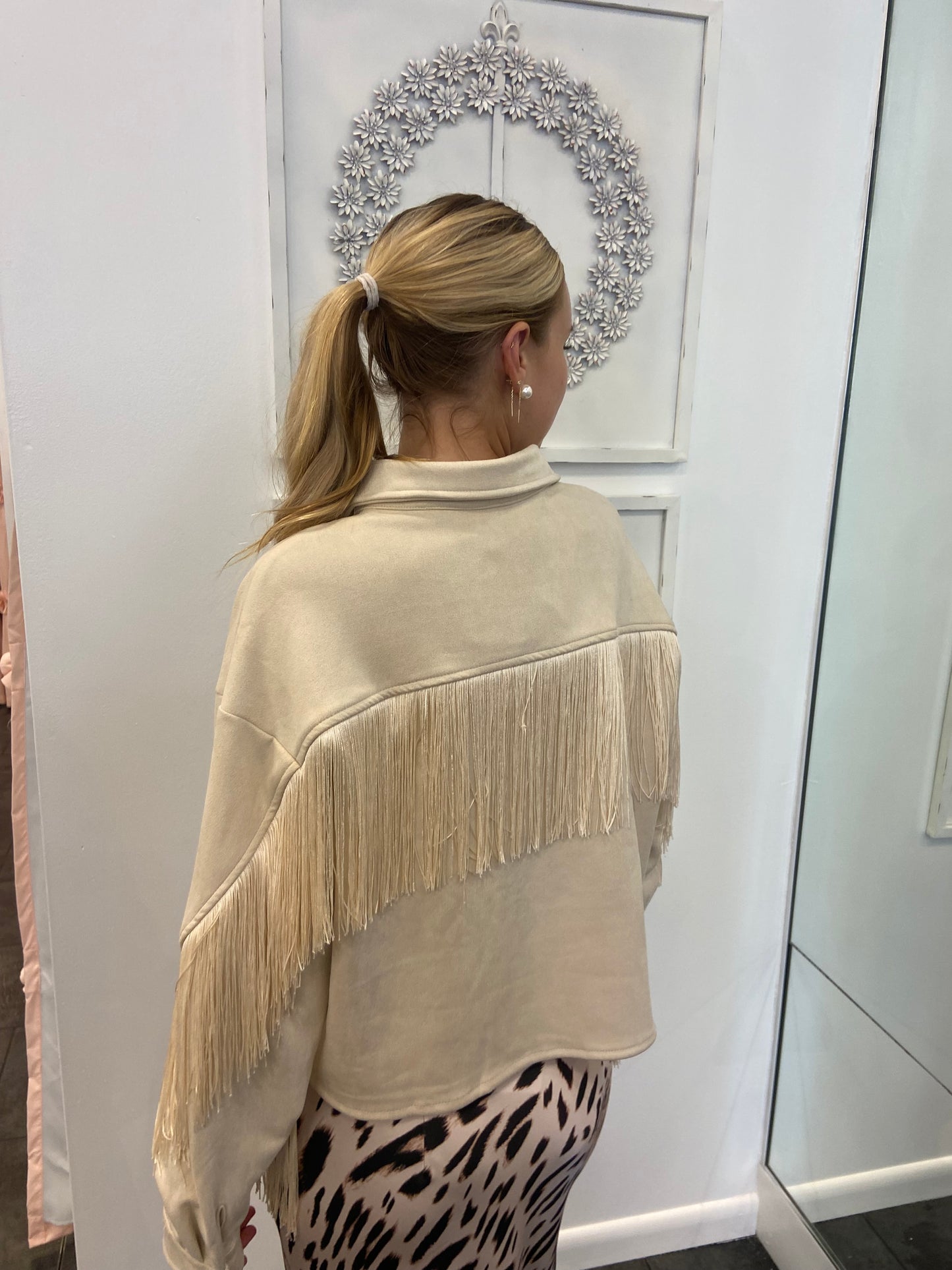 Cream Suede with Fringe Button Up Jacket
