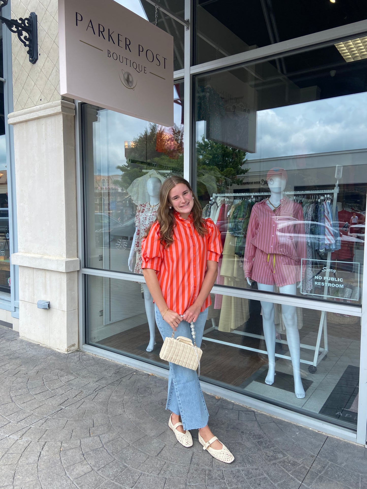 KARLIE Coral Button Up Ruffle Neck Top