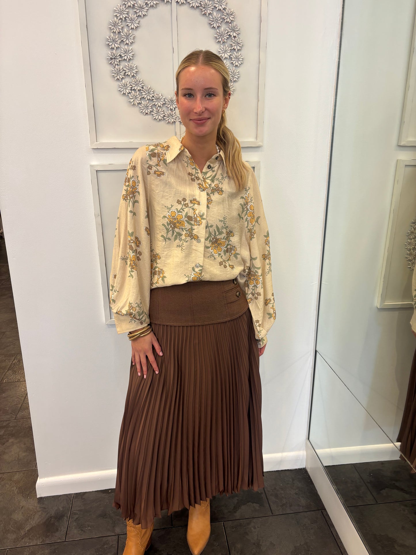 CARTOLINA Estelle Pleated Skirt-Mocha Skirt