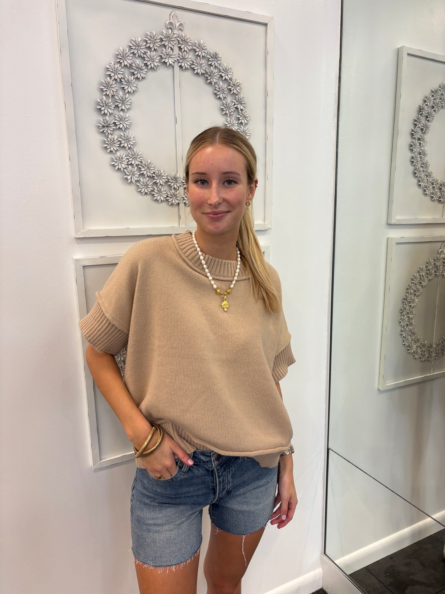 The Celeste Tan Short Sleeve Sweater