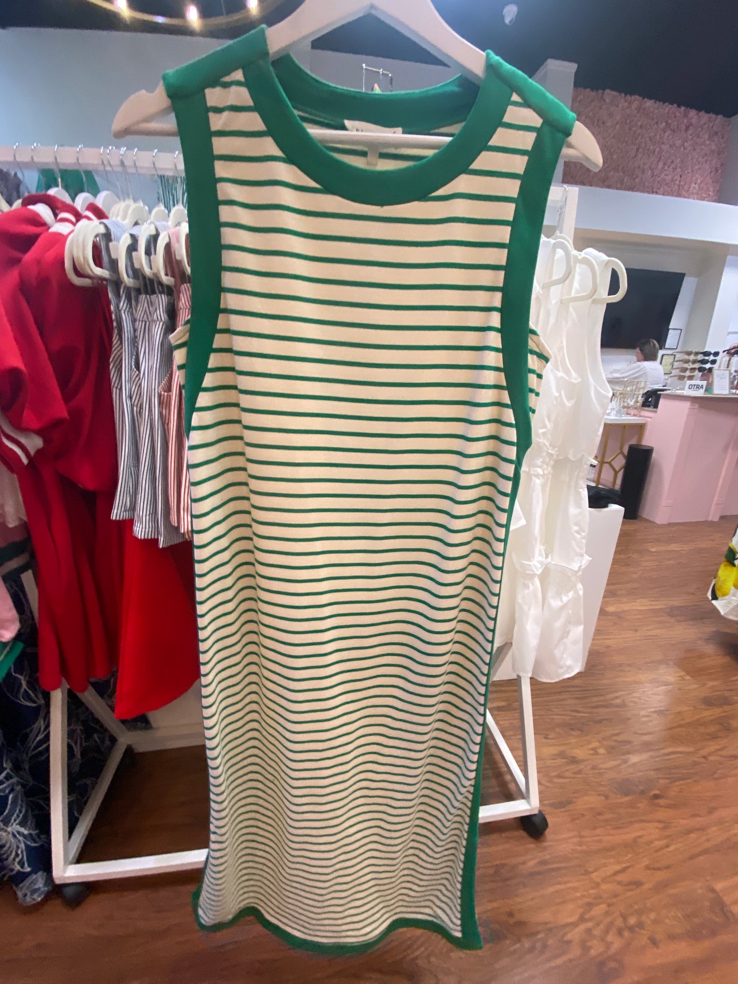 Mya Green Striped Sleeveless Midi Dress