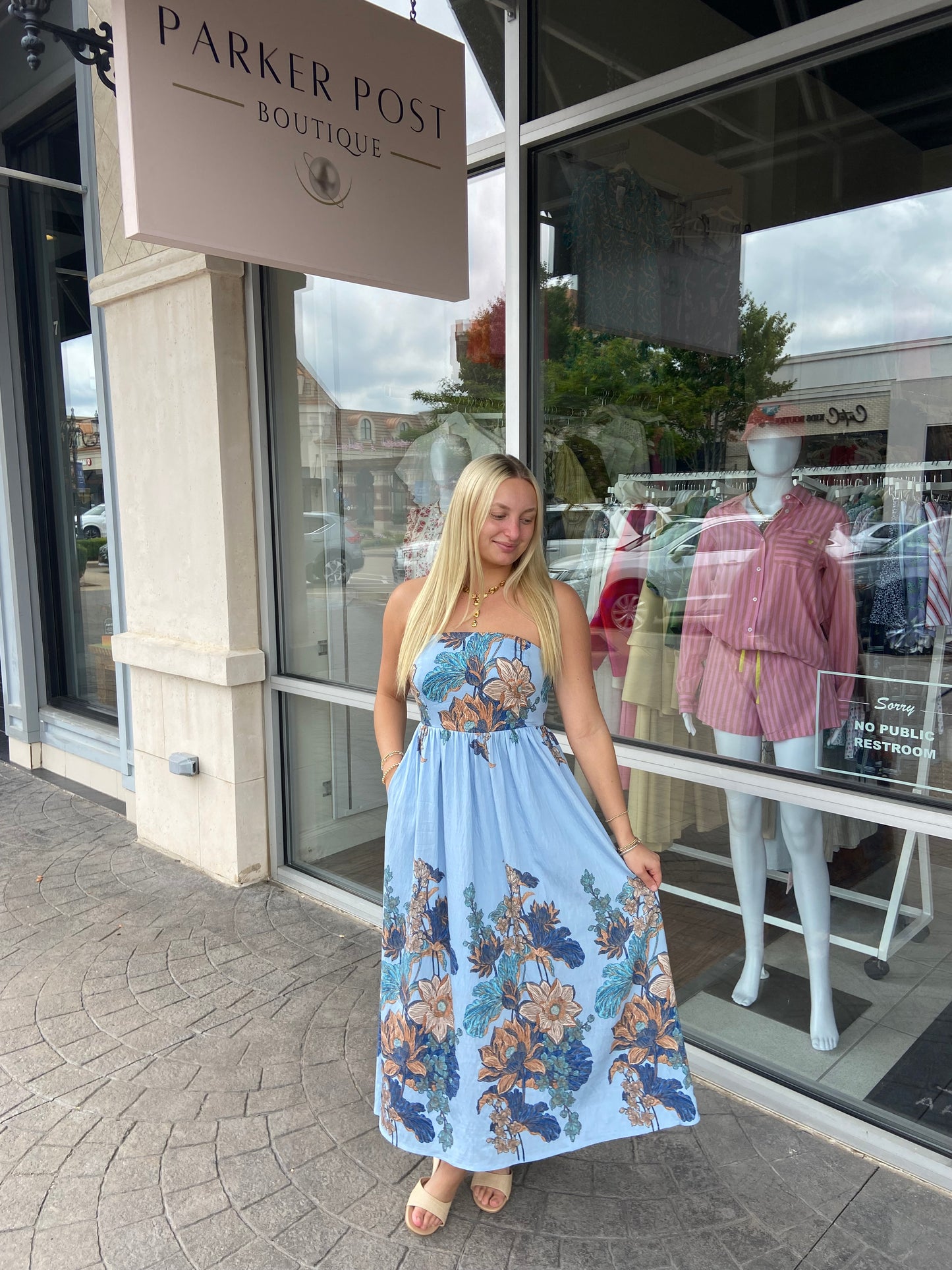 JOY JOY Antique Blossom Gathers Tube Dress