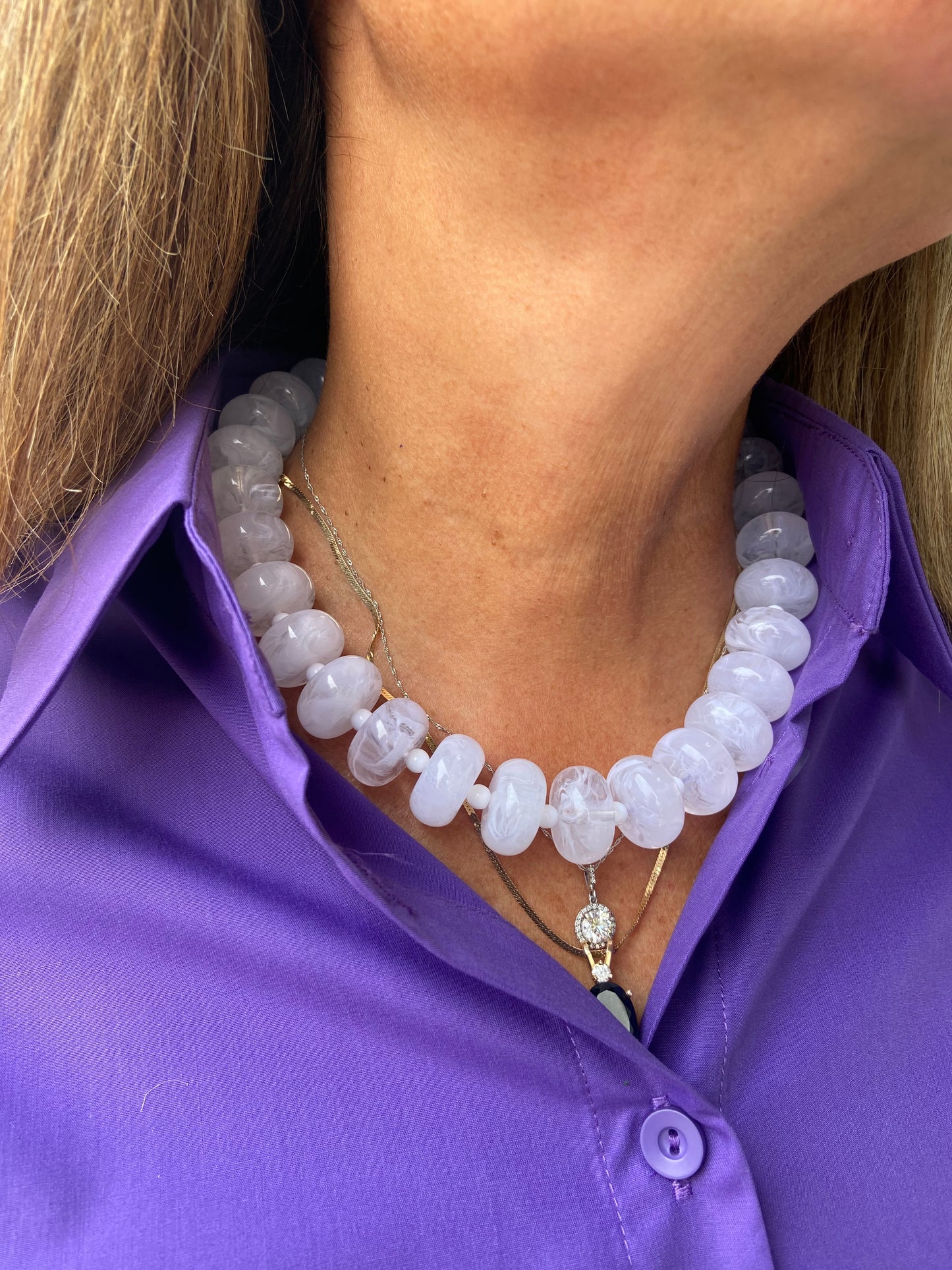 Large White / Clear Bead Necklace