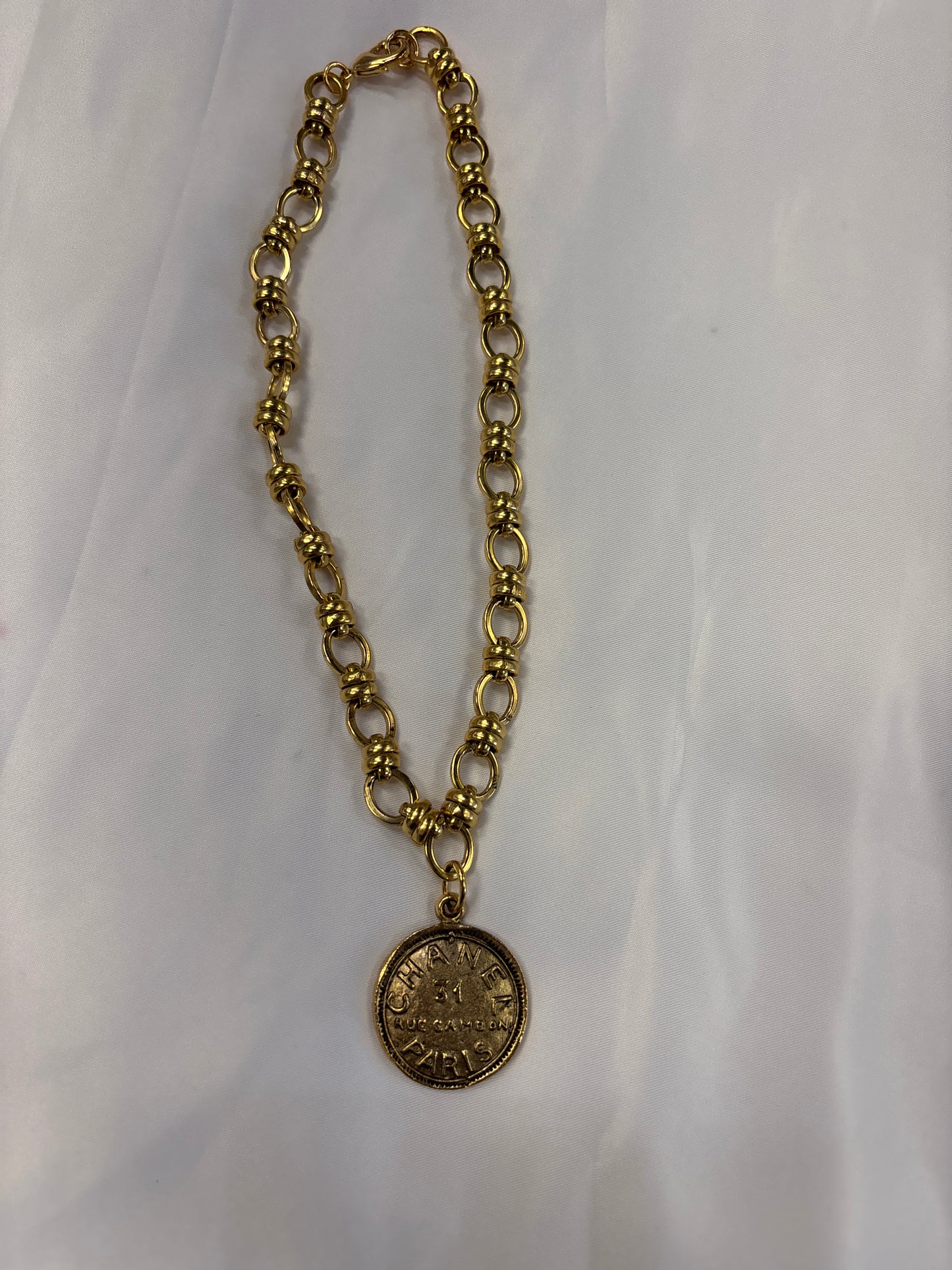 YOCHI Gold Chanel Coin on Gold Rope Necklace