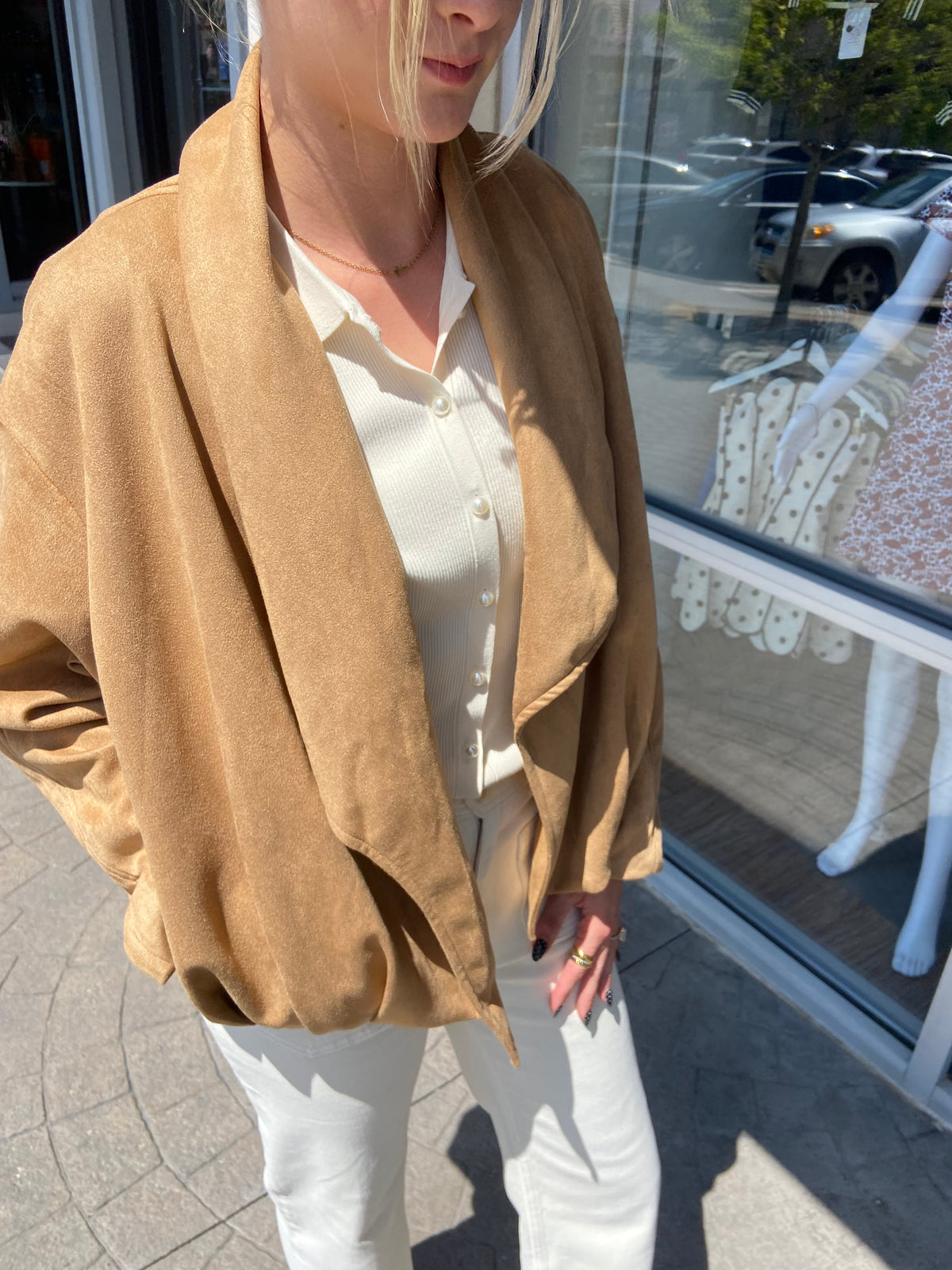 Marissa Camel Faux Suede Swing Jacket