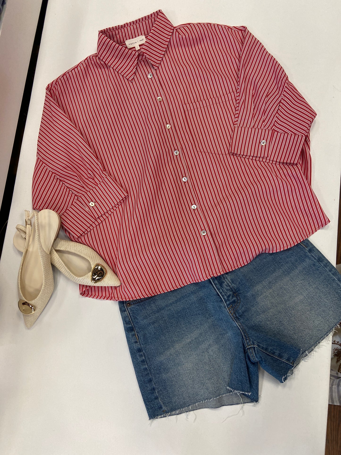 Milly Red/White Stripe Button Up