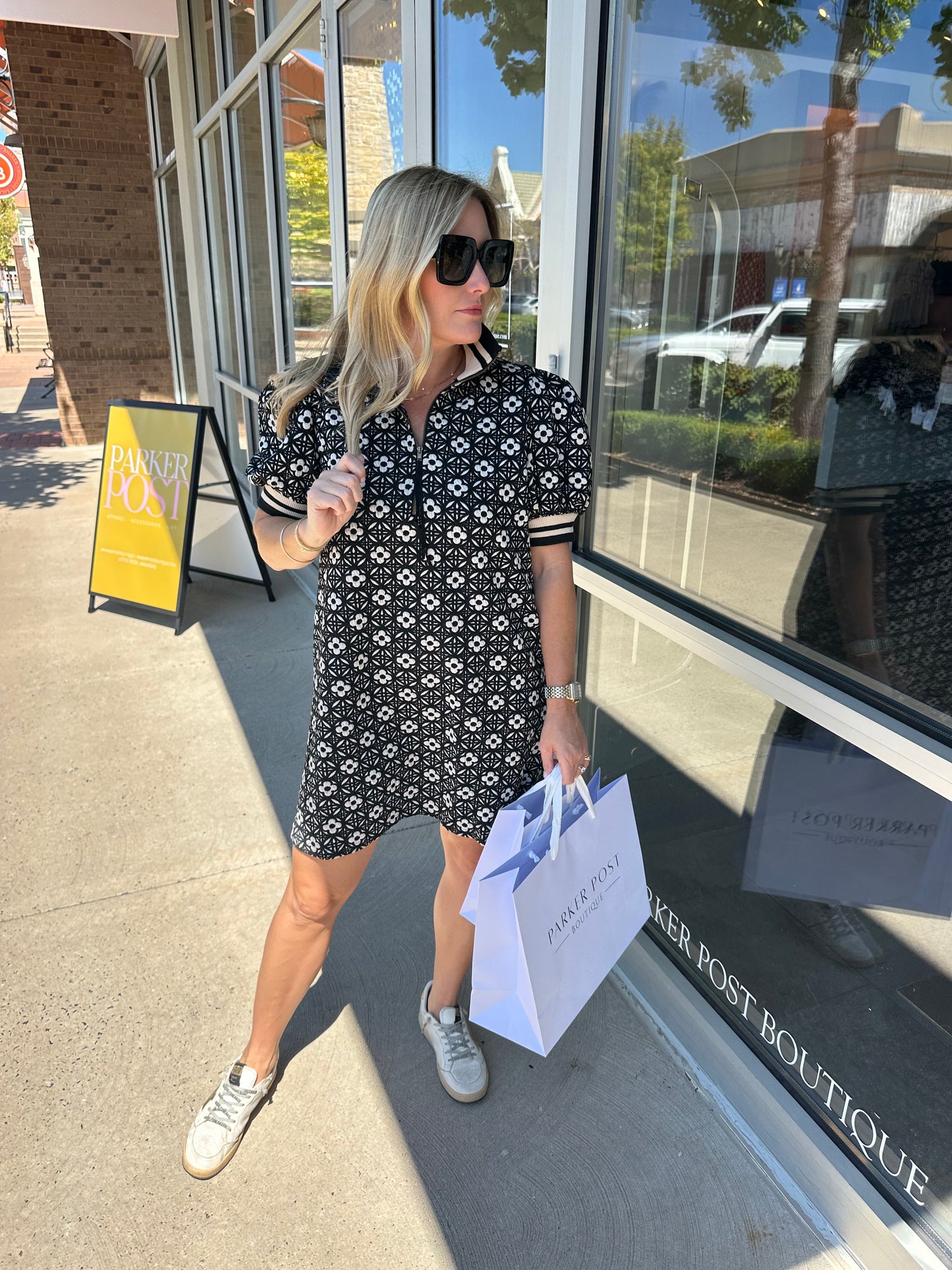 Daisy Black with Cream Flowers Dress